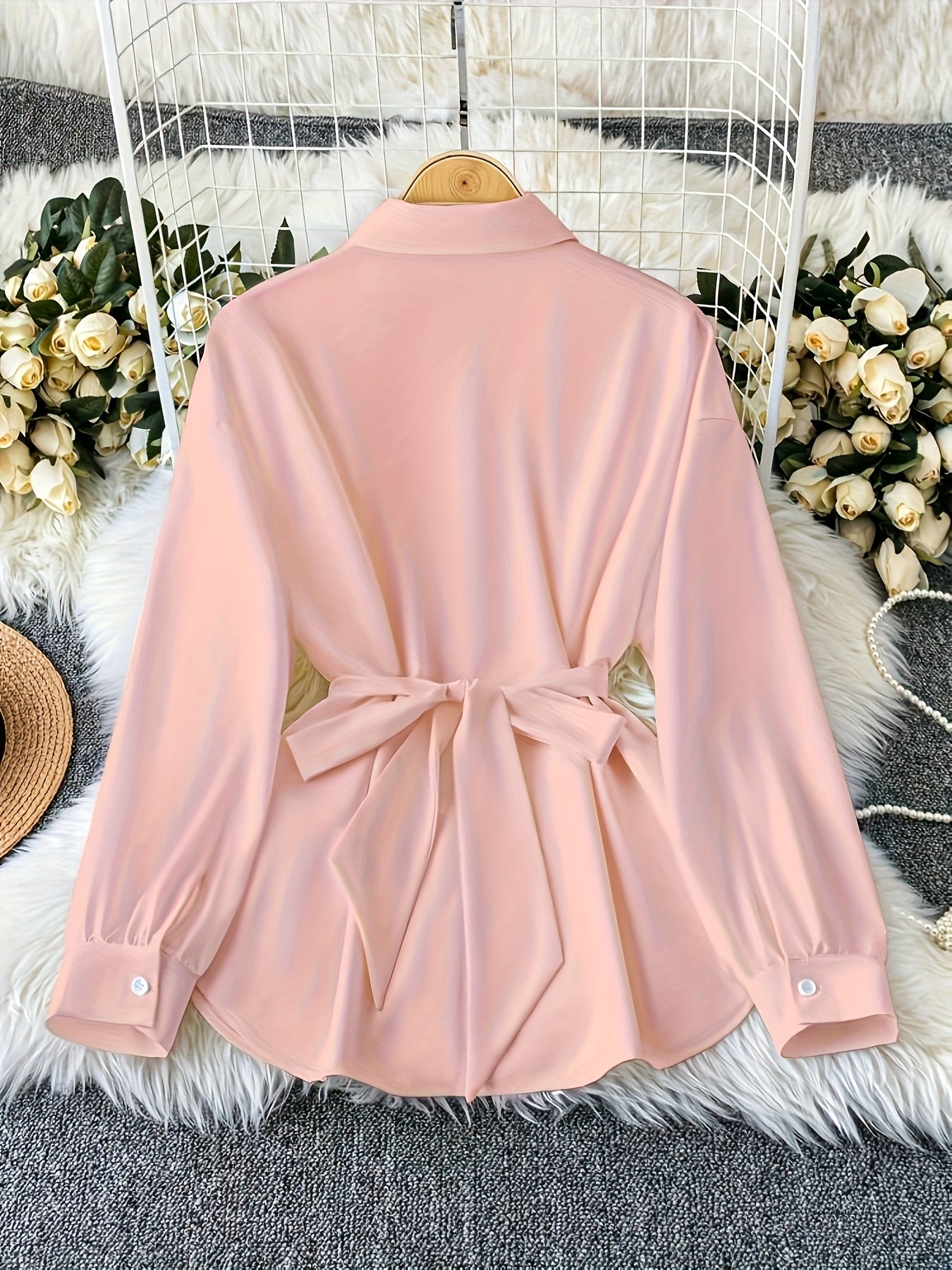 Retro Style Women's Loose Long Sleeve Casual Outdoor Top Fashion Shirt with Belt