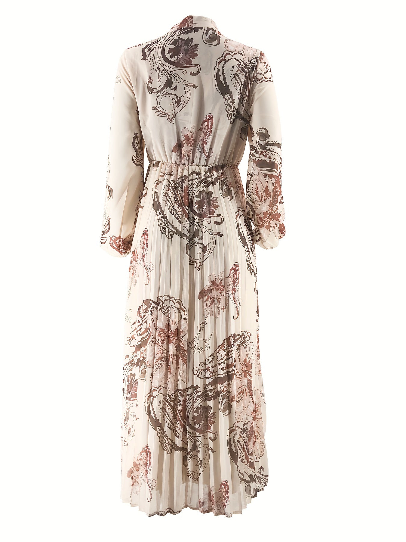 Stunning Floral Print Maxi Kaftan Dress - Modest Long Sleeve, Pleated, Flowy, Polyester, Machine Washable, Random Printing, Middle Eastern Style - Perfect for All Seasons
