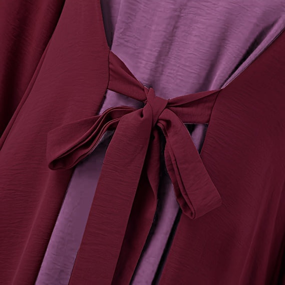 Ramadan Elegant Tie Front Kaftan Dress - Abayas with Long Sleeve, Maxi Length, Color Block Design, Women's Clothing for Special Occasions - Classic, Modest, and Chic Fashion