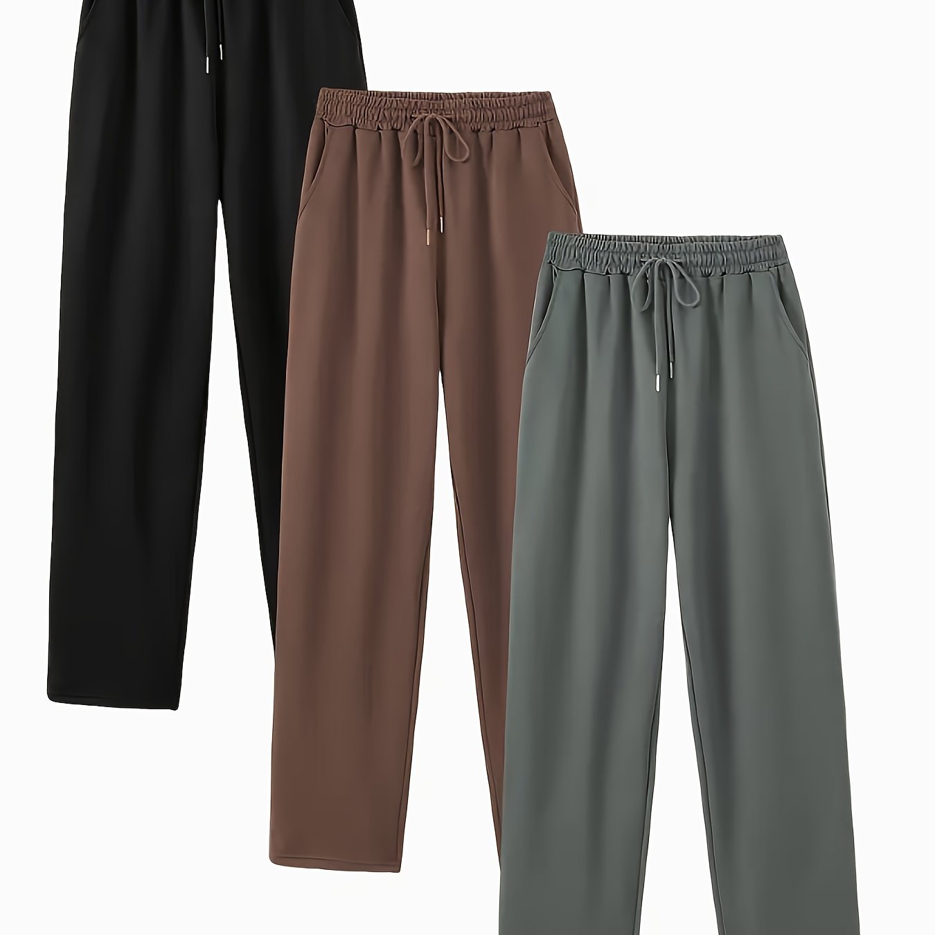 3pcs Women’s High-Waisted Casual Joggers Set – Drawstring Waist, Elastic Cuffs & Side Pockets
