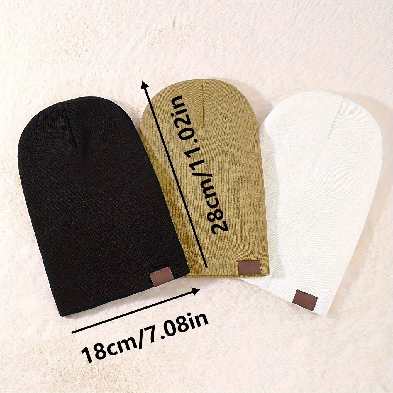 3pcs Beanie Hats – Warm, Lightweight, Elastic Knit