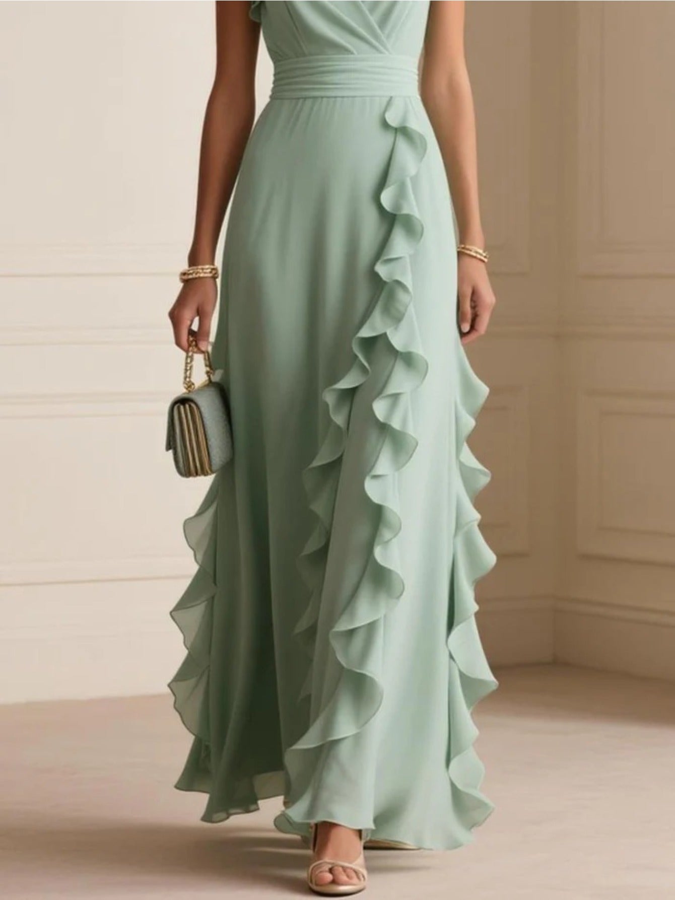 Women'S Elegant V-Neck Formal & Casual Dress - Flattering Fit Long Evening Gown, All-Season Party, Wedding, Office, Beach Outfit - Chic Formal Attire for Women, Dresses for Wedding Guest, Office Wear, Flowy Fabric, Comfortabl
