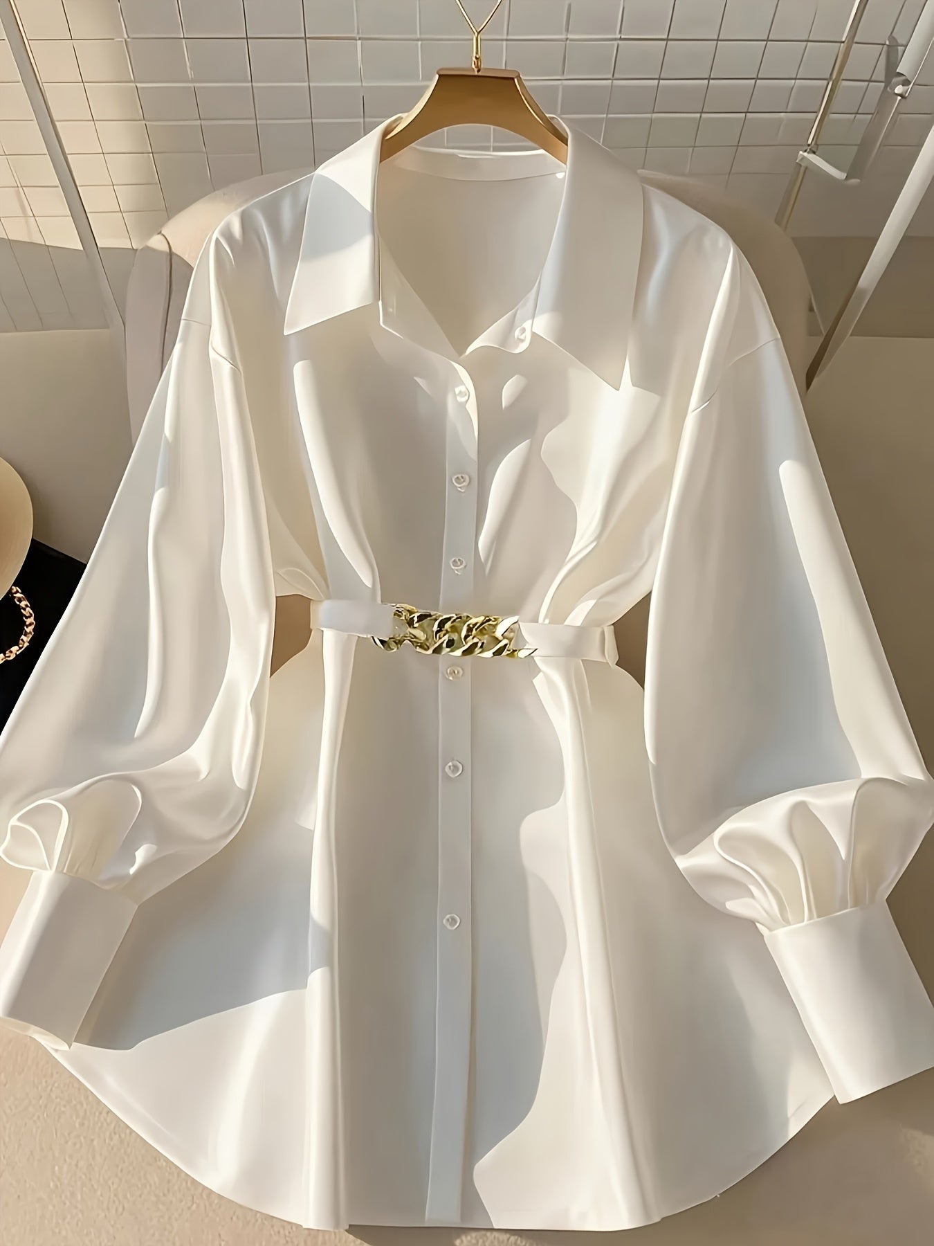 Retro Style Women's Loose Long Sleeve Casual Outdoor Top Fashion Shirt with Belt