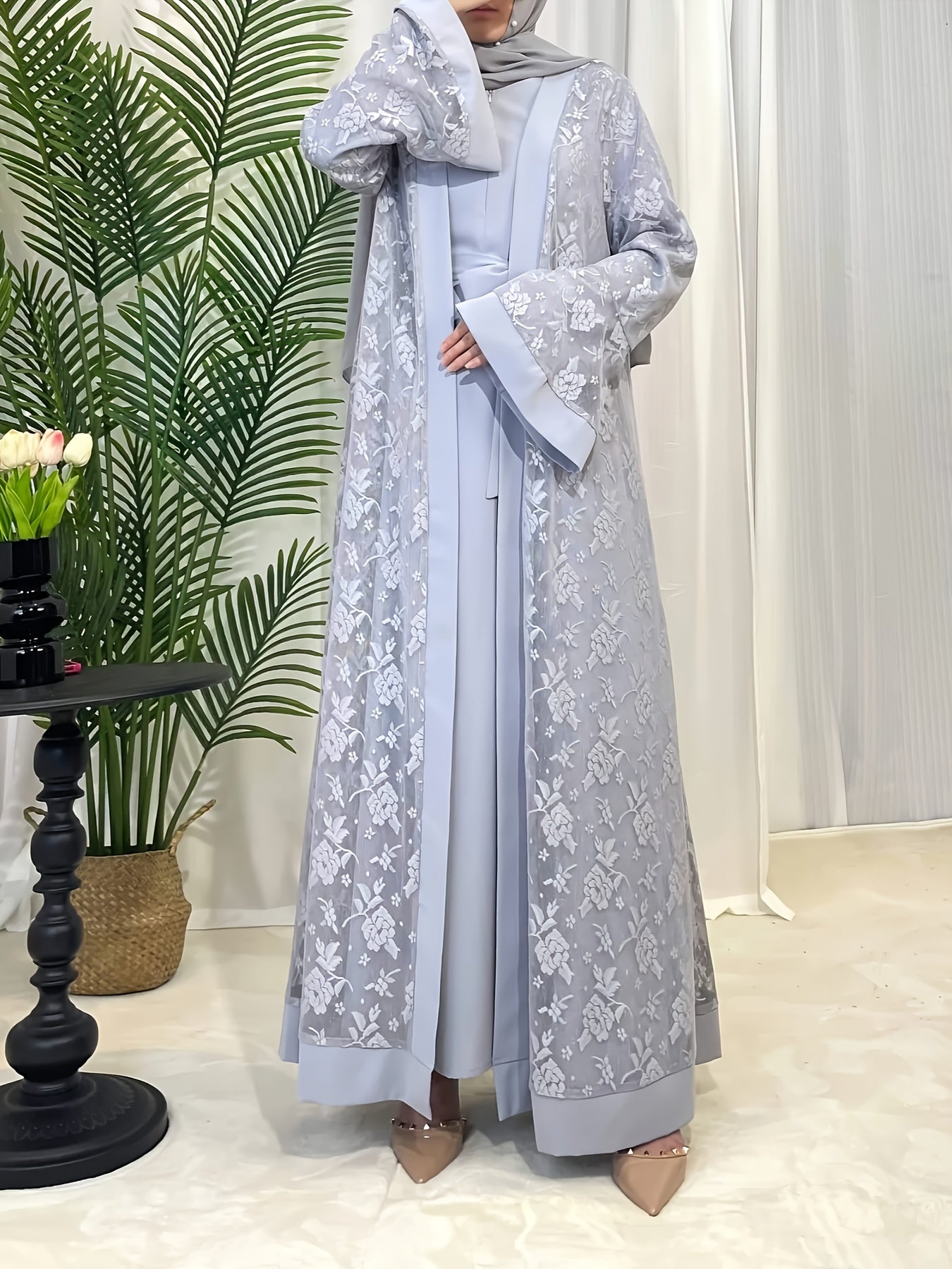 Elegant Ramadan Lace Robe Set 6420 - Long, Elegant Design for Special Occasions