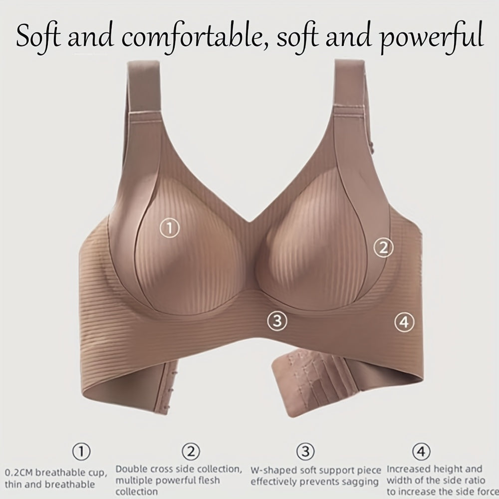 4pcs Women'S Seamless Bra - Elegant Solid Color, Wide Straps And Built-In Bra, Comfortable And Breathable Wireless Support, Non-Padded Ribbed Texture - Available in White, Beige, Black, Brown, Medium Support Bra|Seamless Unde