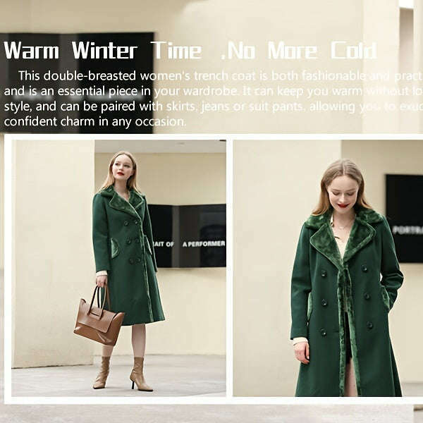 Women's Double-Breasted Notched Lapel Midi Pea Coat