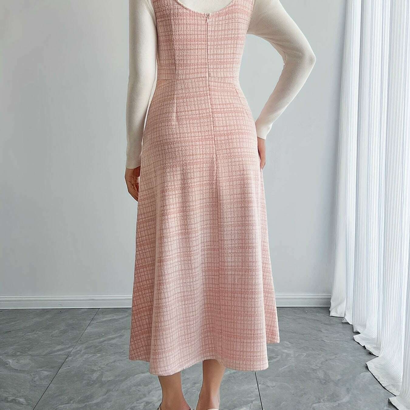 Polyester Blend Tartan Knit Dress