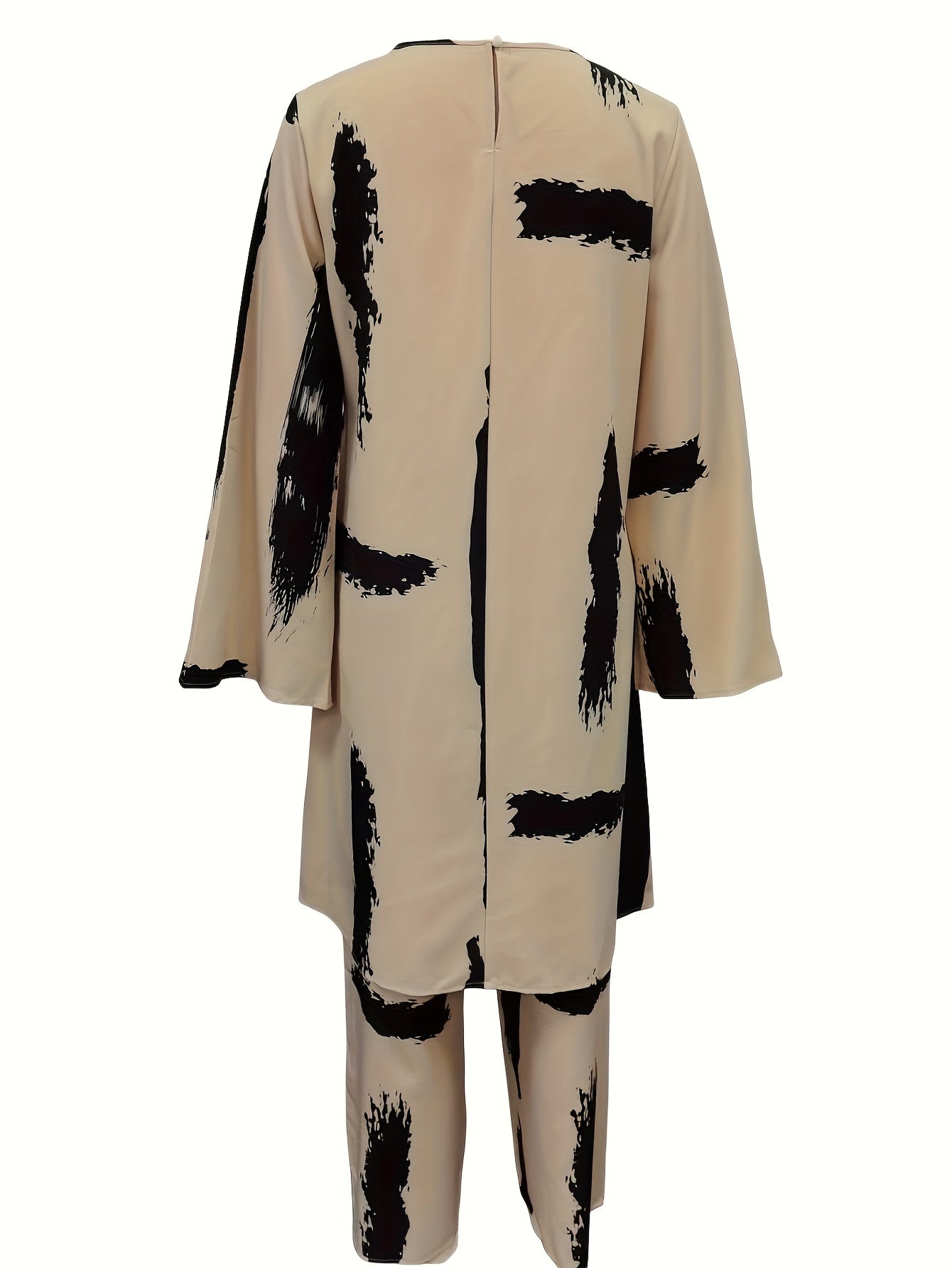 Women'S Traditional Arabian Attire - Elegant Long Sleeve Abaya with Cross-Front Detail & Matching Pants, Solid Color All-Season Polyester Modest Cover-Up, Middle Eastern Cultural Fashion for Casual & Formal Occasions, Muslim