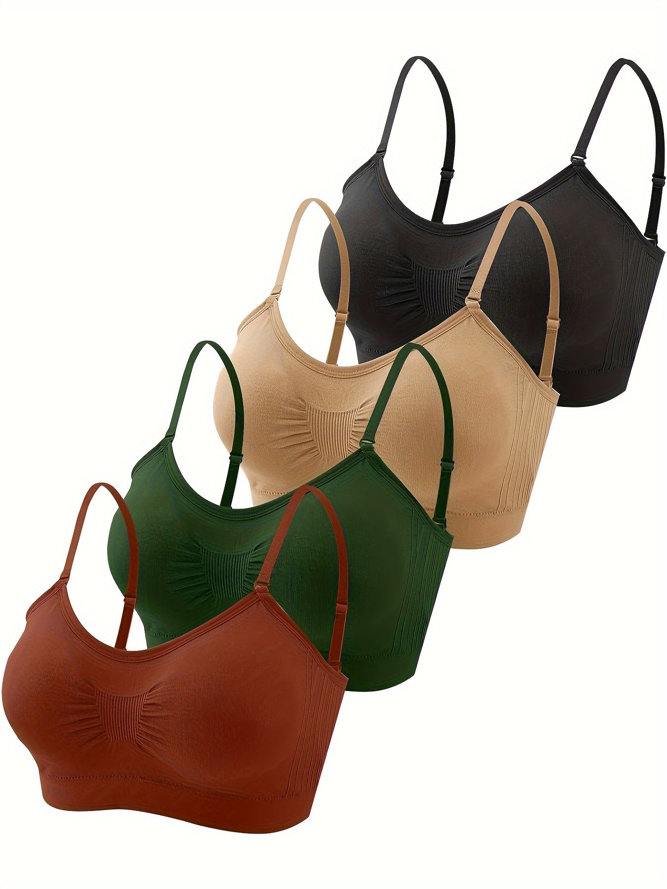 4pcs V Neck Padded Bralette Cami Bra Wireless Tank Top Bra Sports Bra with Adjustable Straps