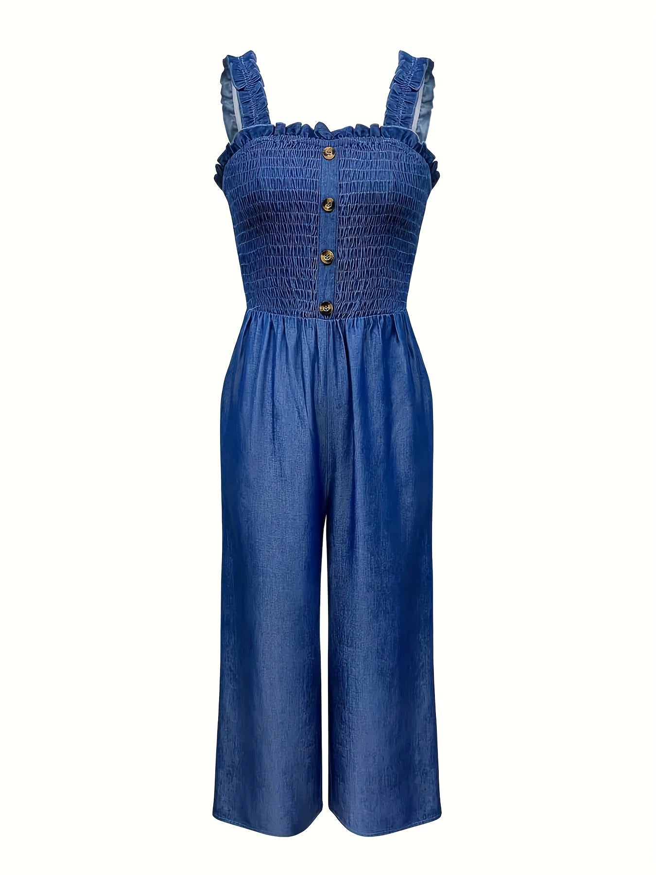 Women's One-piece Overalls Romper Smocked Front Wide Pants Jumpsuit