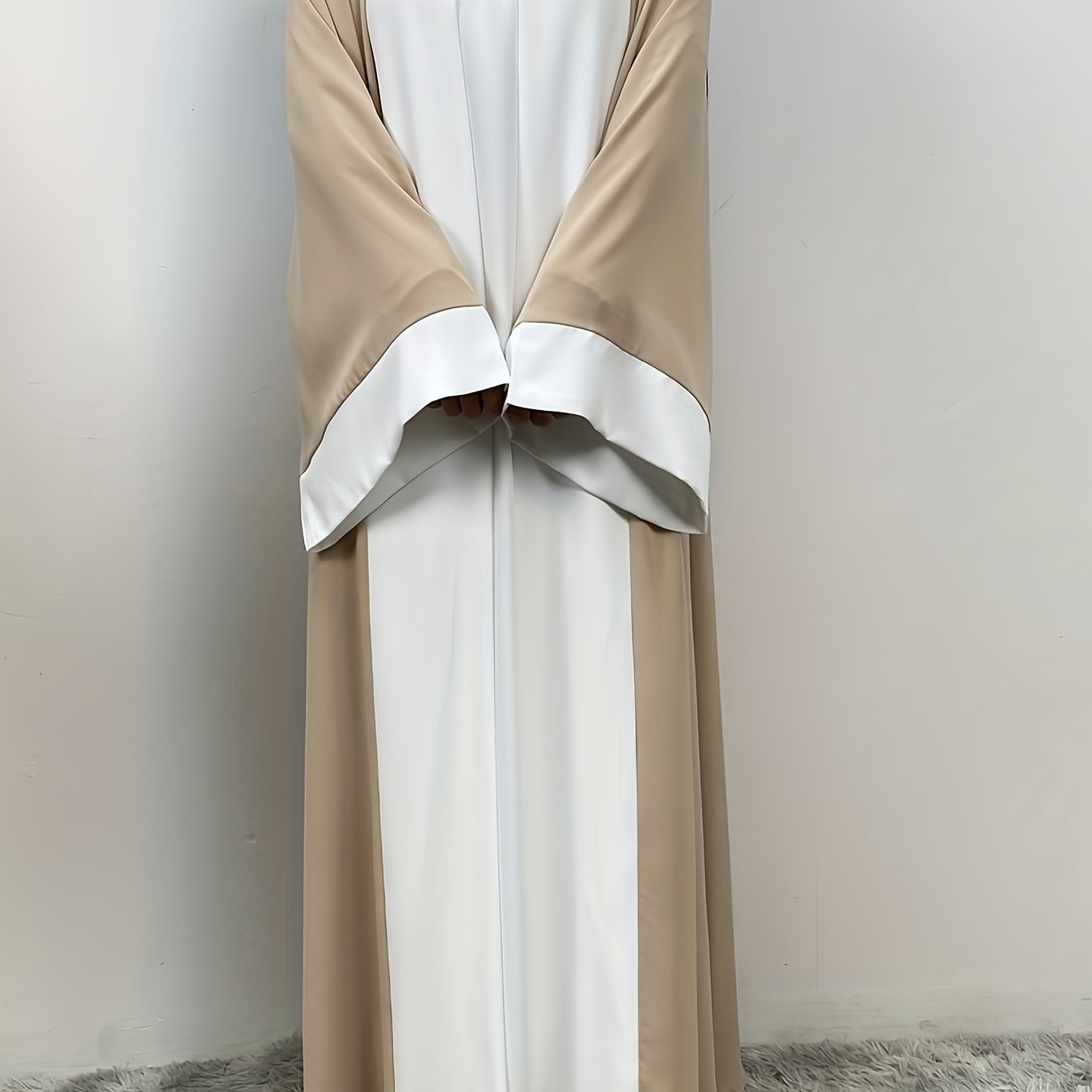 Elegant Abaya Faux Two Pieces Design, Solid Color, Long Sleeve, Kimono, Polyester, Woven, 160G/M², with Pocket, for Muslim, Spring/Fall