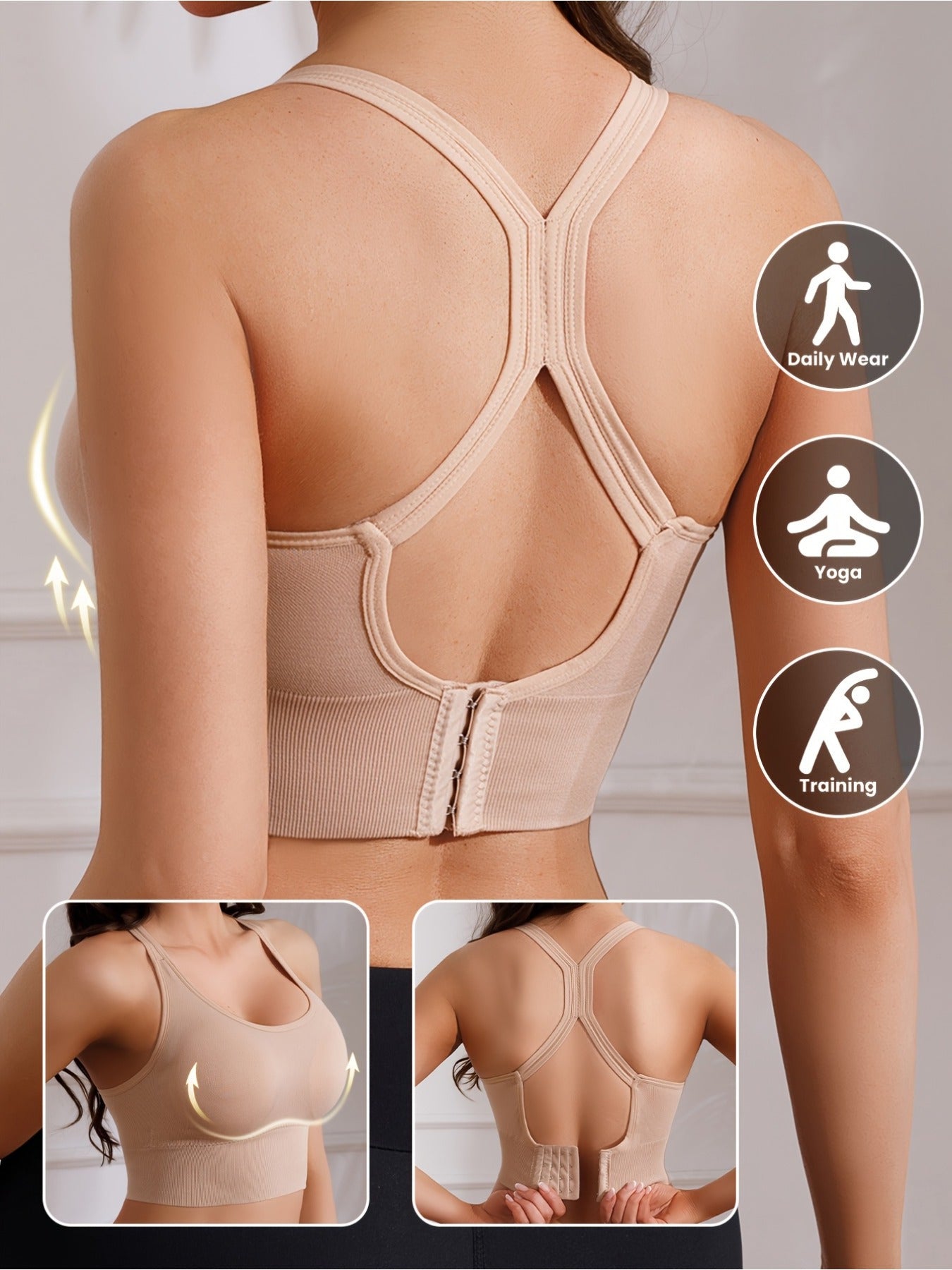 5pcs Women's X-Back Sports Bras with Removable Pads - Wire-Free Breathable High-Impact Workout Tops, Adjustable Straps & Full Coverage Support, 10 Color Options (Green, Black, White, Blue, Navy, Pink, Grey, Beige, Brown, Purp