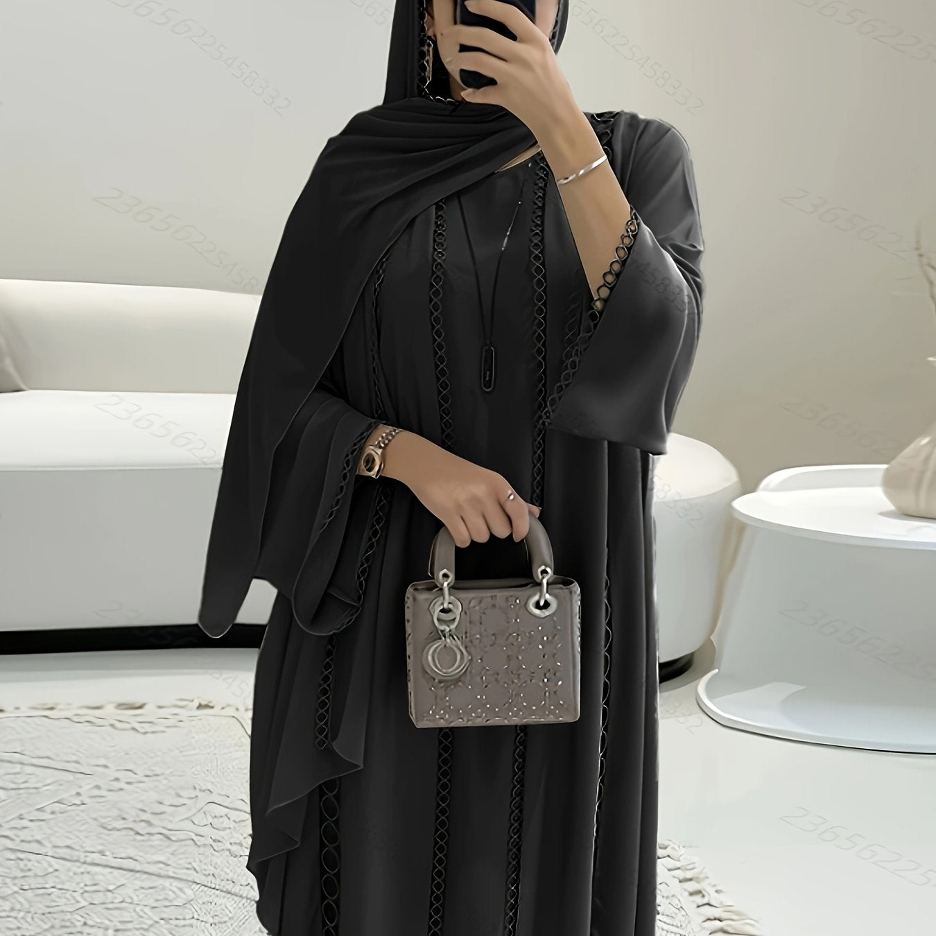 Open Robe Set with Lace, Sleeveless Underdress and Chiffon Headscarf - Lightweight, Simple, and Breathable for Spring/Summer