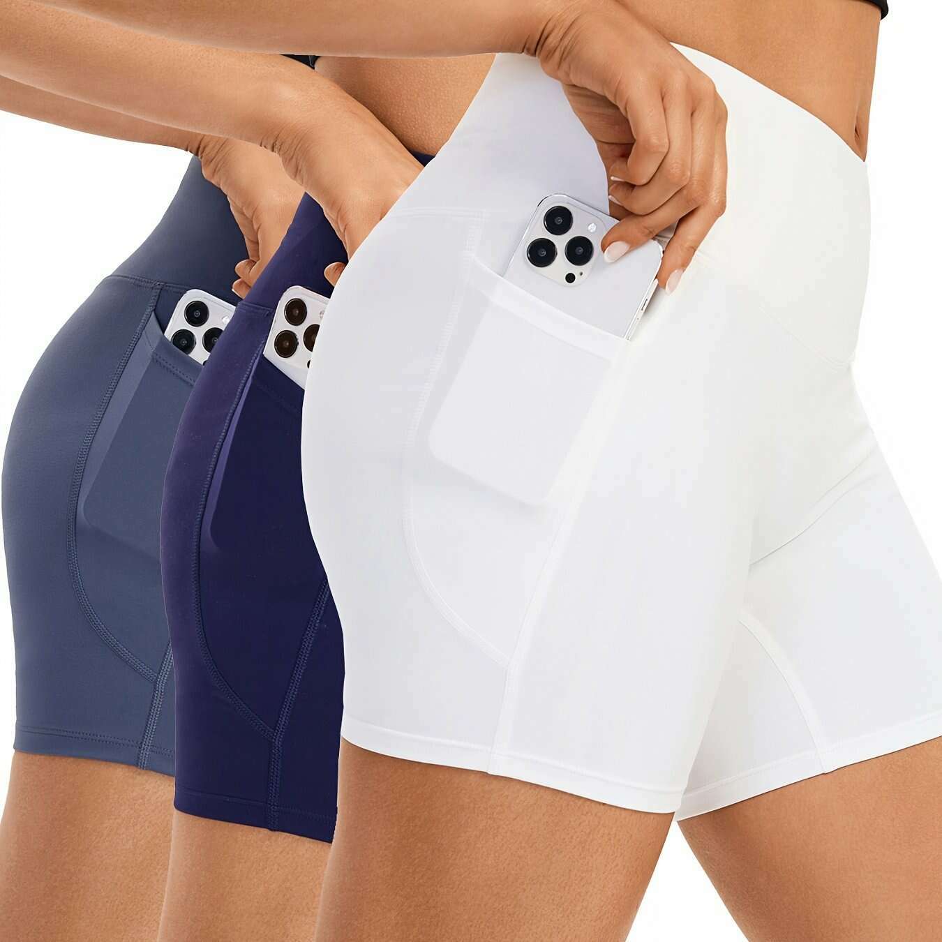 3-Pack Women's High Waist Yoga Shorts with Phone Pocket
