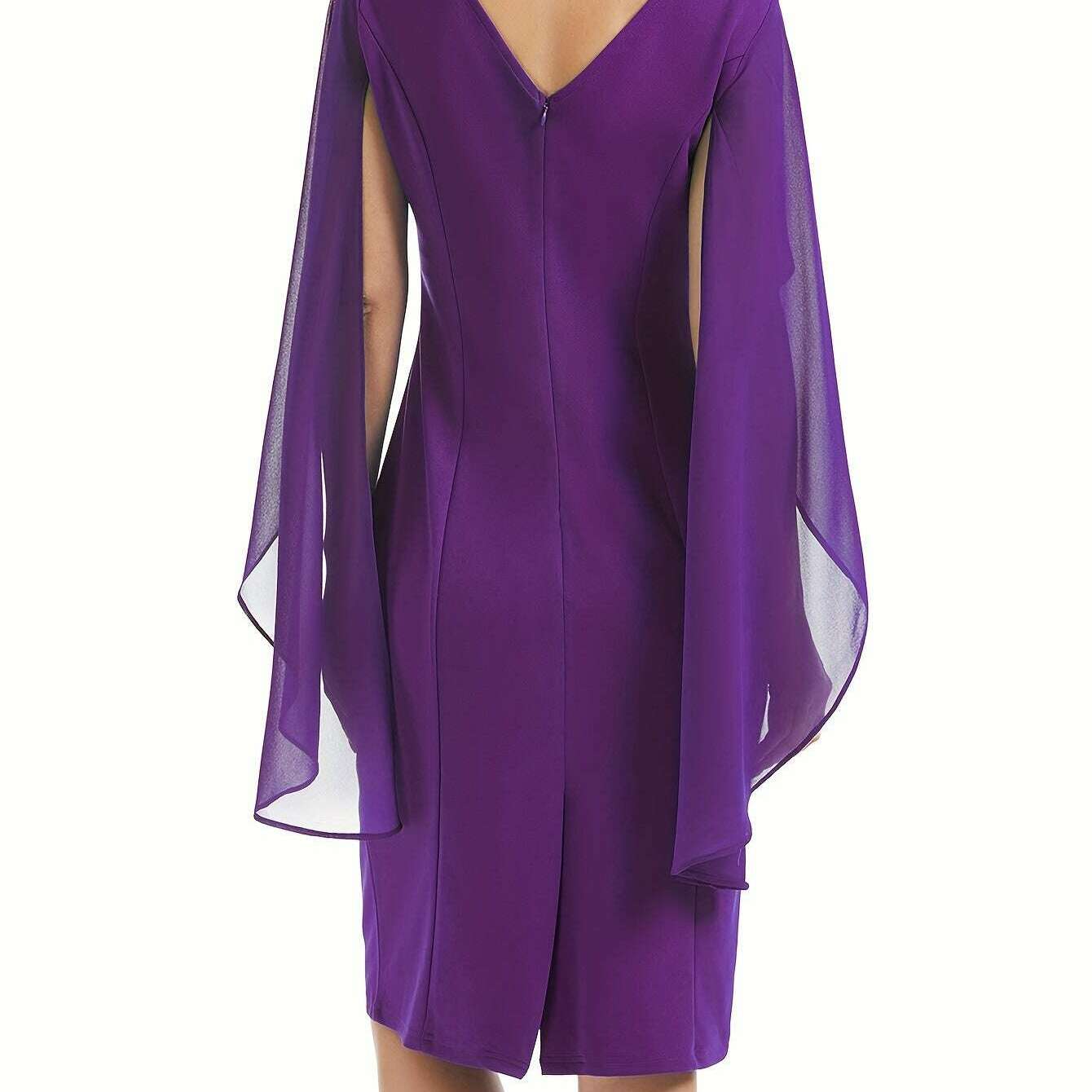 Elegant Midi Bodycon Dress with Cape Sleeves and Slit Hem - D&M Boutique