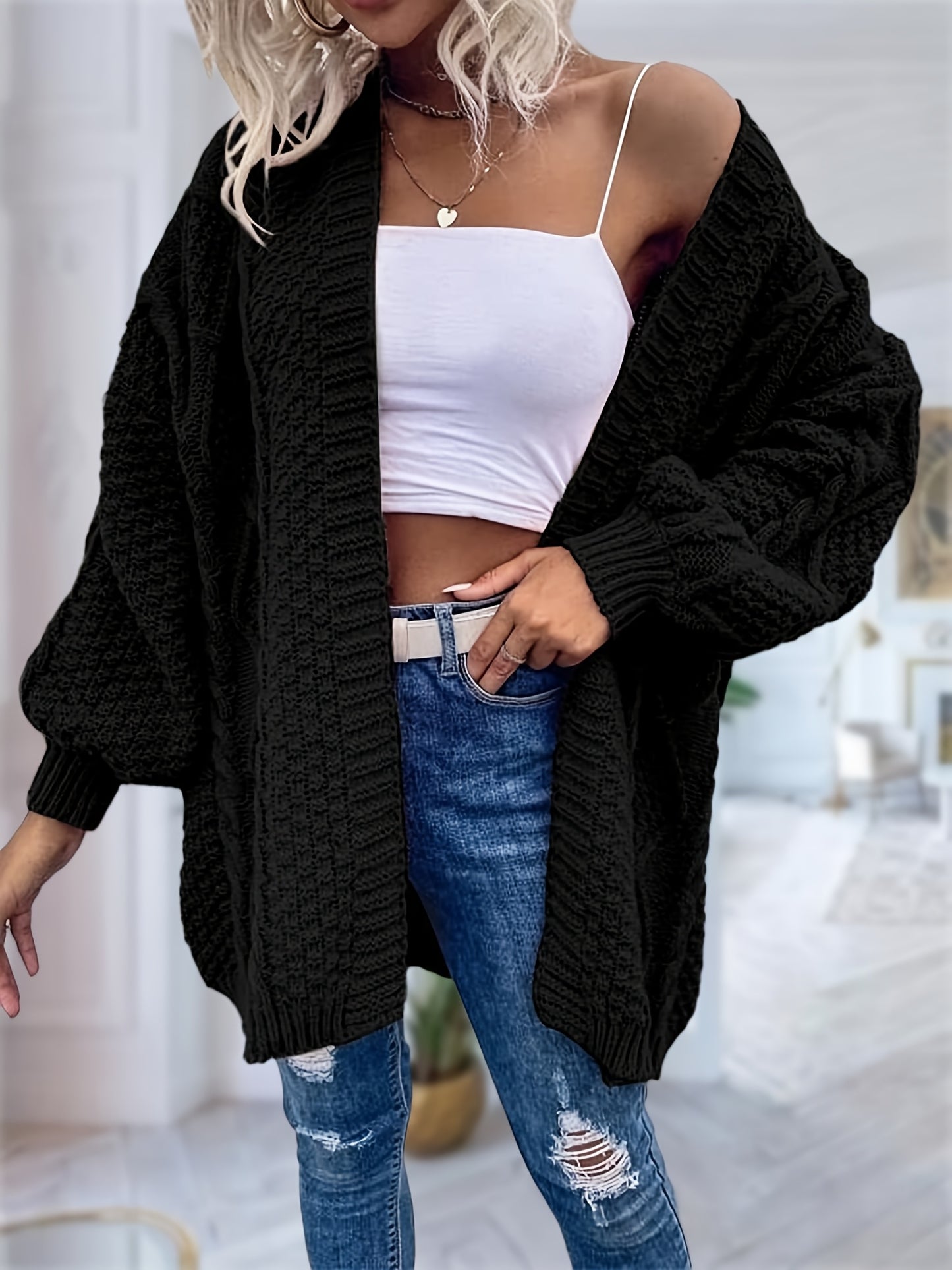 Women's Oversized Chunky Cable Cardigan Sweater Coat - Soft Pink Open Front Long Sleeve Winter Coat with Button-Free Closure, Cozy Fall & Winter Sweater for Casual Semi-Formal Outfits
