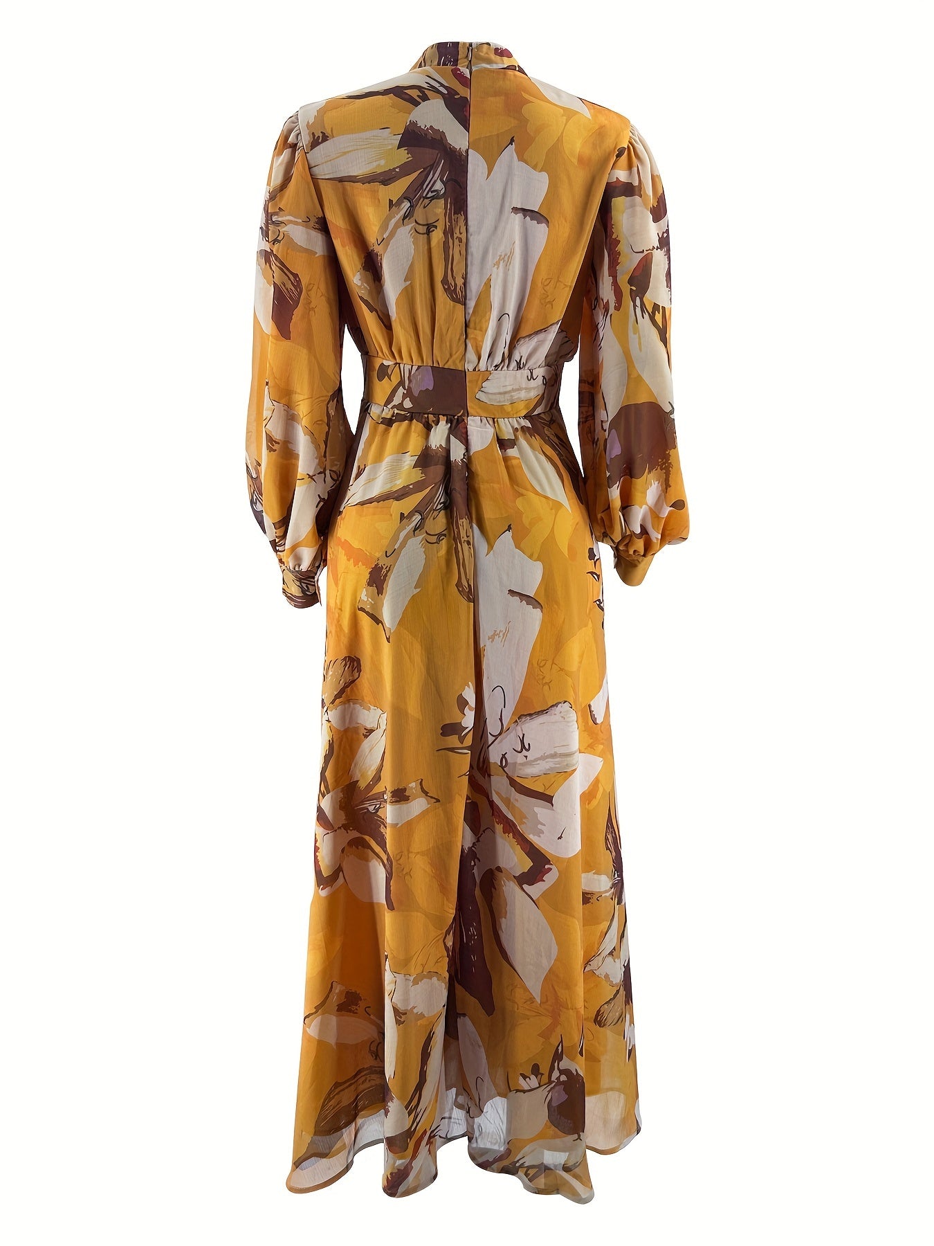 Elegant Chiffon Maxi Dress for Women - Color Block, Long Sleeve with Button Detail, Machine Washable - Perfect for Ramadan & All Seasons
