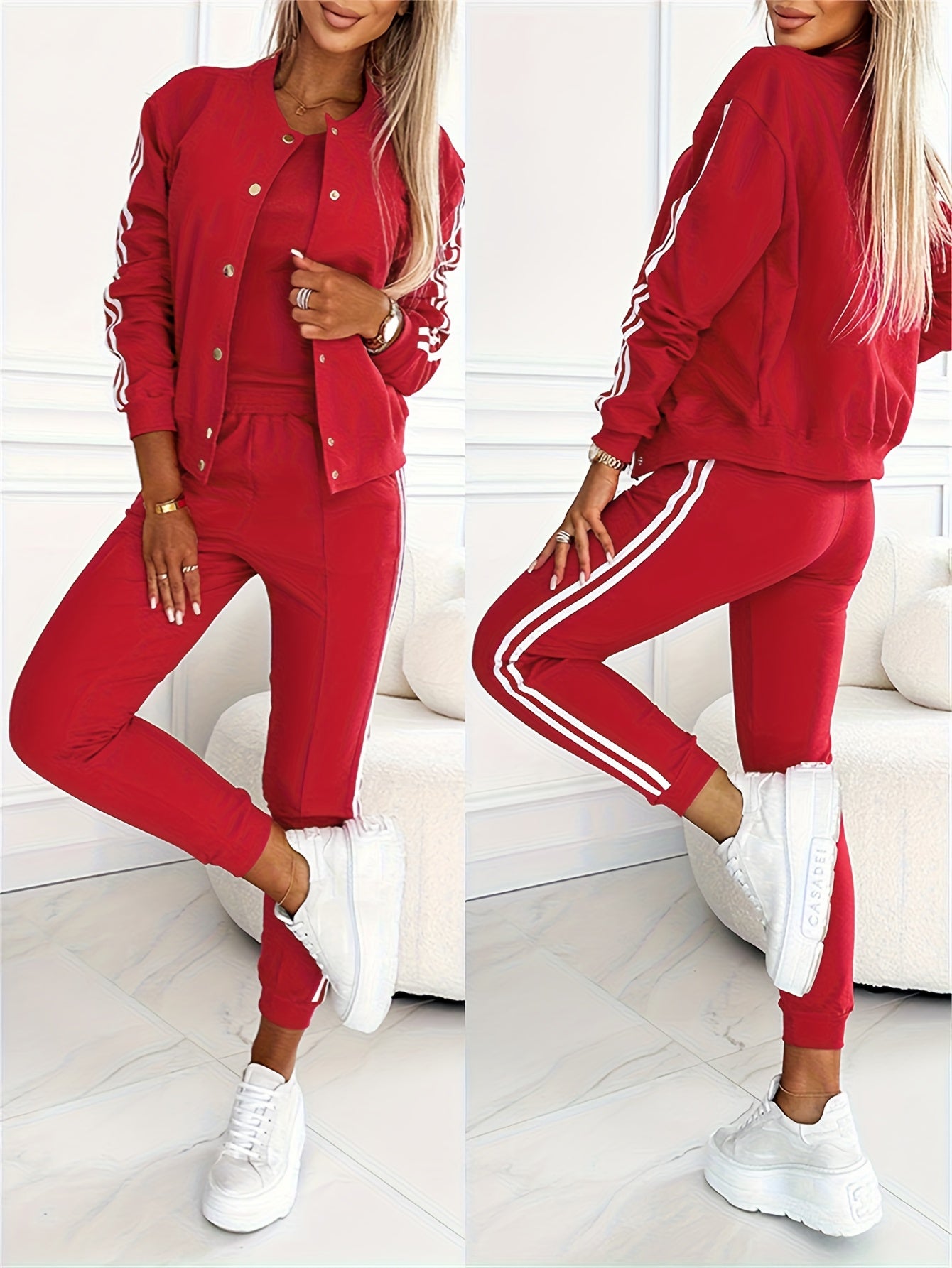 3pcs Matching Set – Jacket, Tank Top & Cuffed Pants