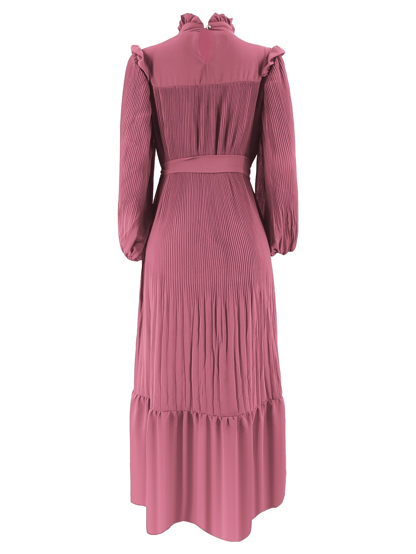Women's Middle Eastern Muslim Abaya Kaftan Dress - Modest Long Sleeve Ruffled Hem Solid Color Traditional Dress with Belt, Machine Washable All-Season Casual Wear, Modest Apparel | Soft Texture
