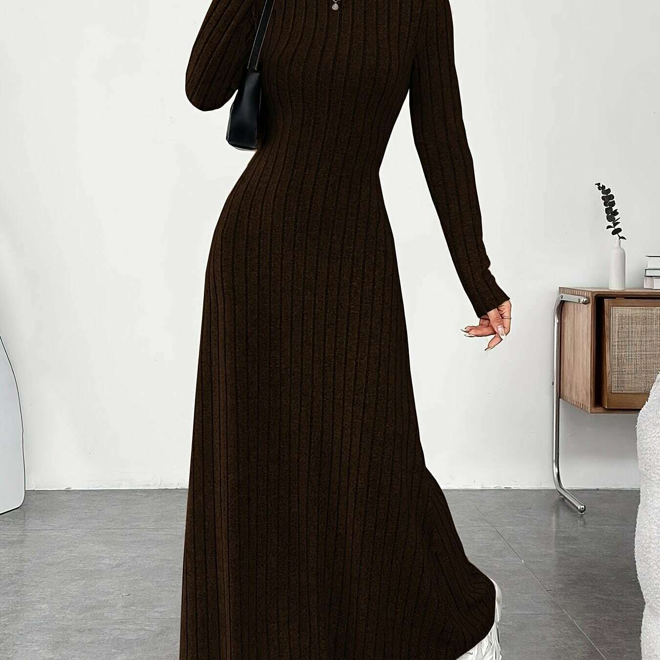 Elegant Ribbed Knit Dress with Umbrella Hem for Women - D&M Boutique