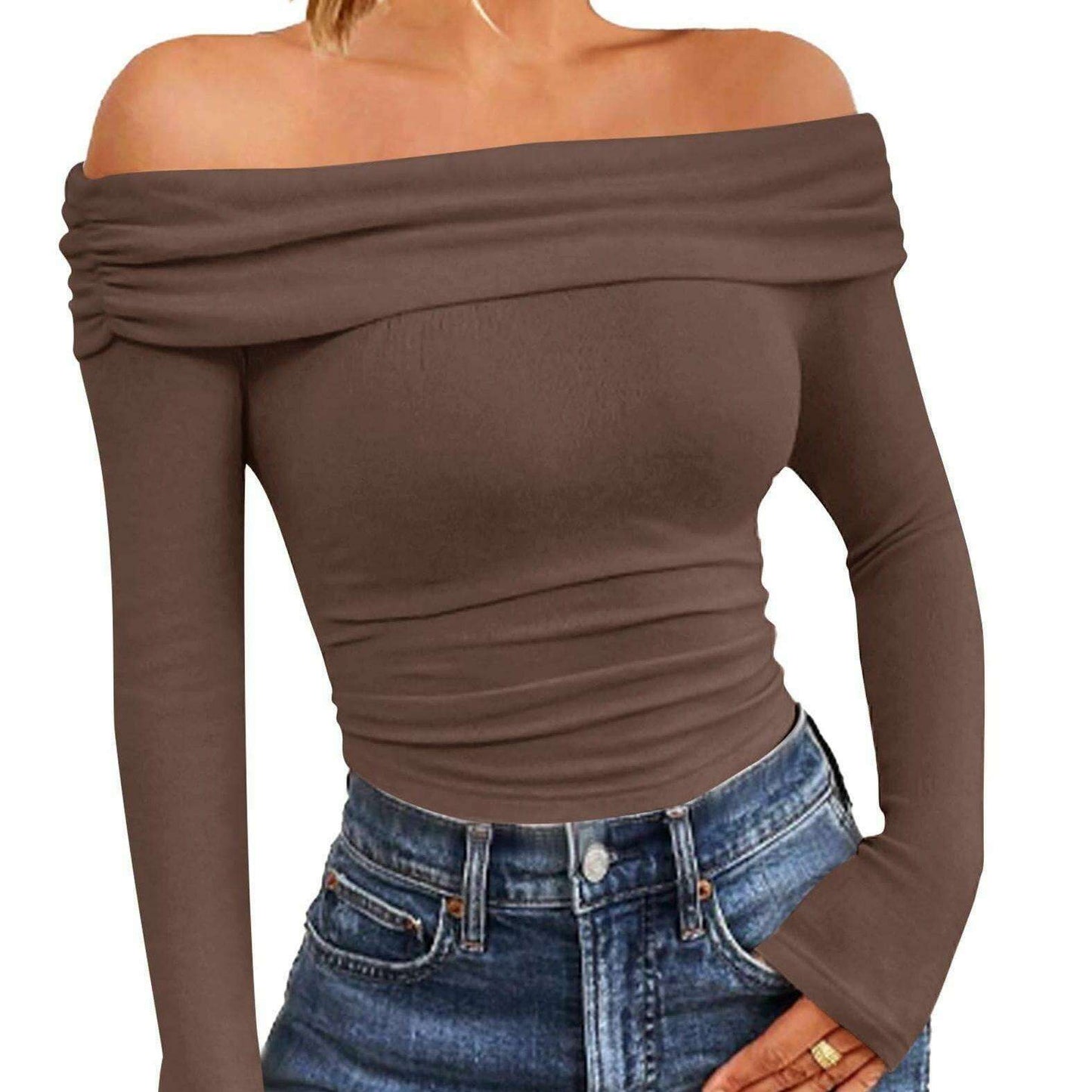 2024 Women's Off-Shoulder Long Sleeve Slim Fit Top - D&M Boutique