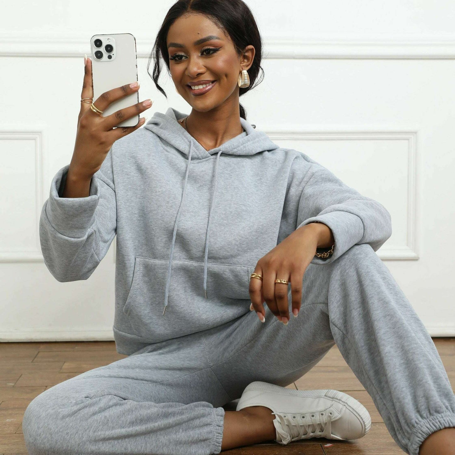 2PCS Oversized Athleisure Set: Hooded Sweatshirt & Sweatpants