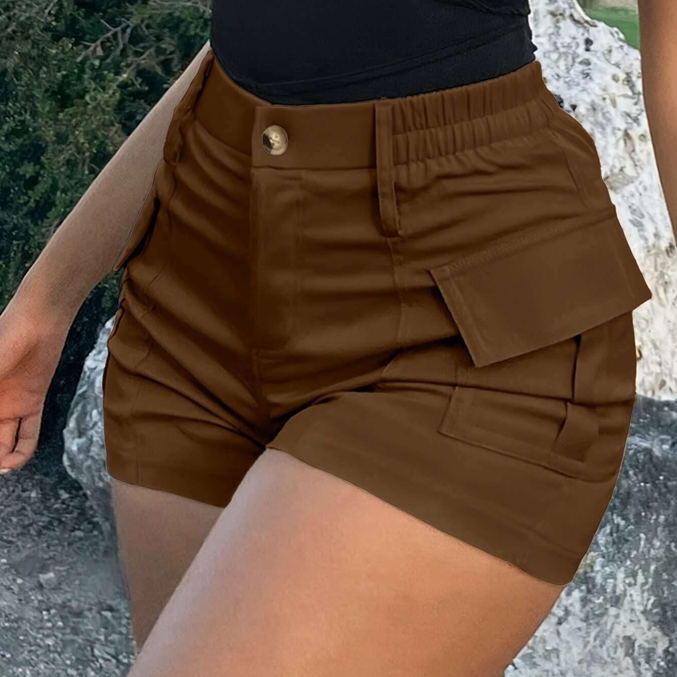 High Waist Cargo Shorts – Flap Pocket Design