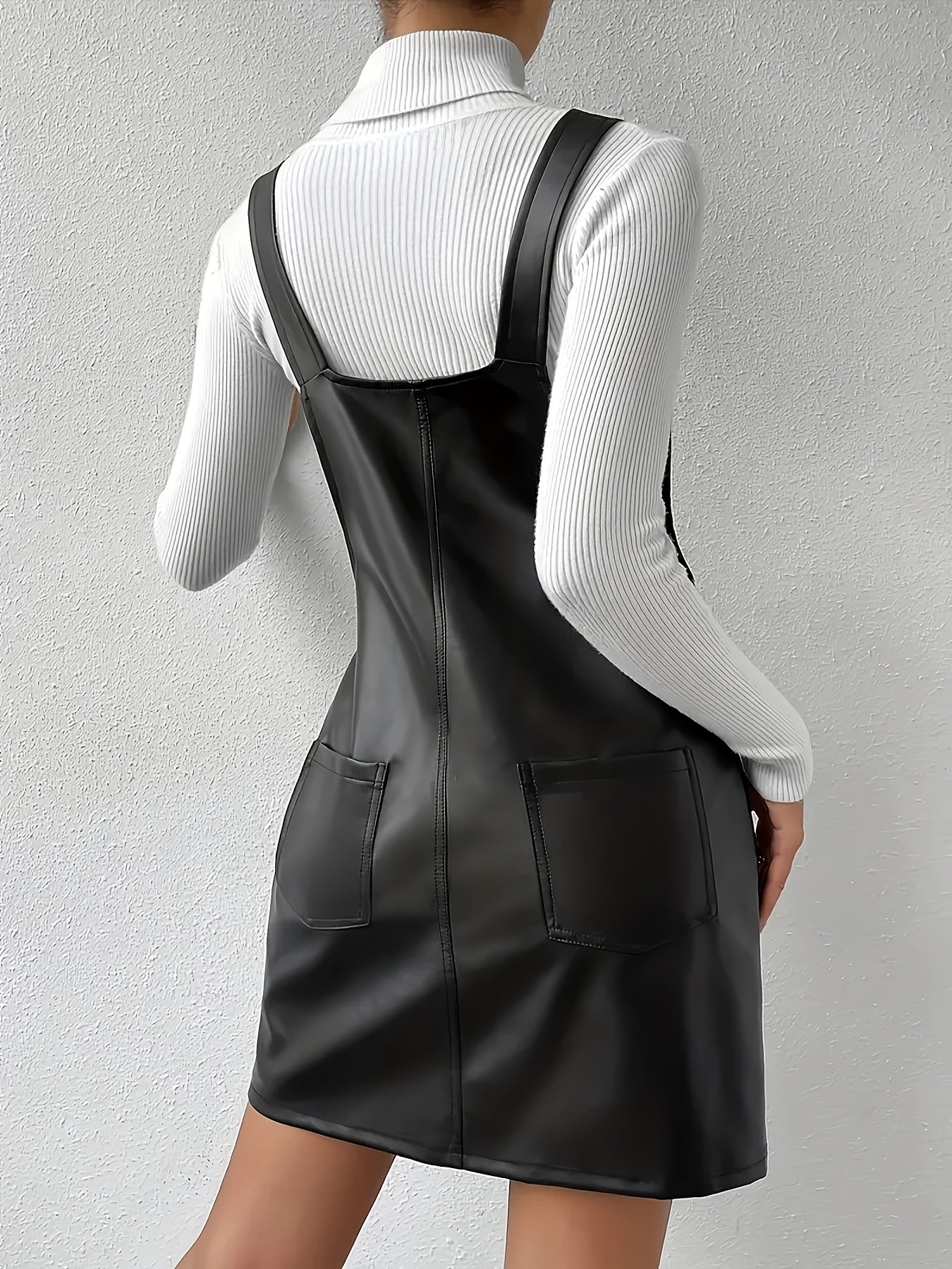 PU Leather Suspender Dress – Sleek & Versatile