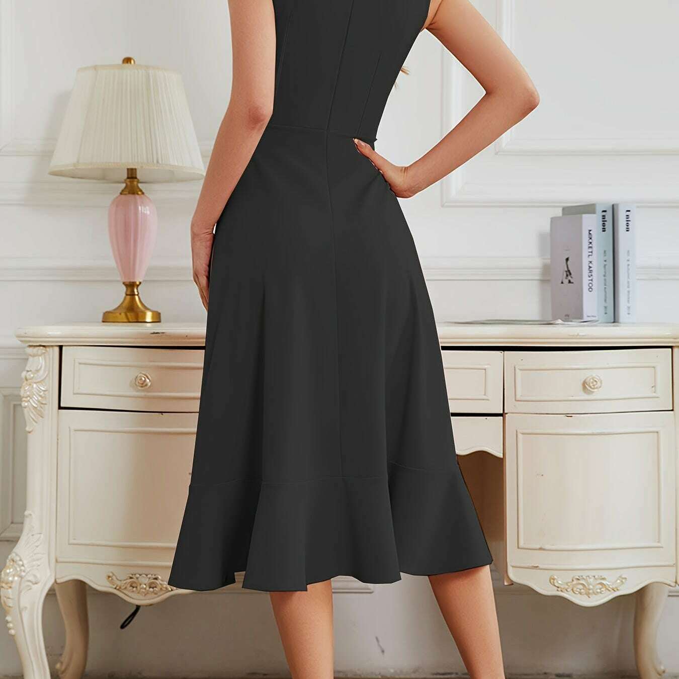 Stylish Solid Color Pleated Tank Dress with Crew Neck - D&M Boutique
