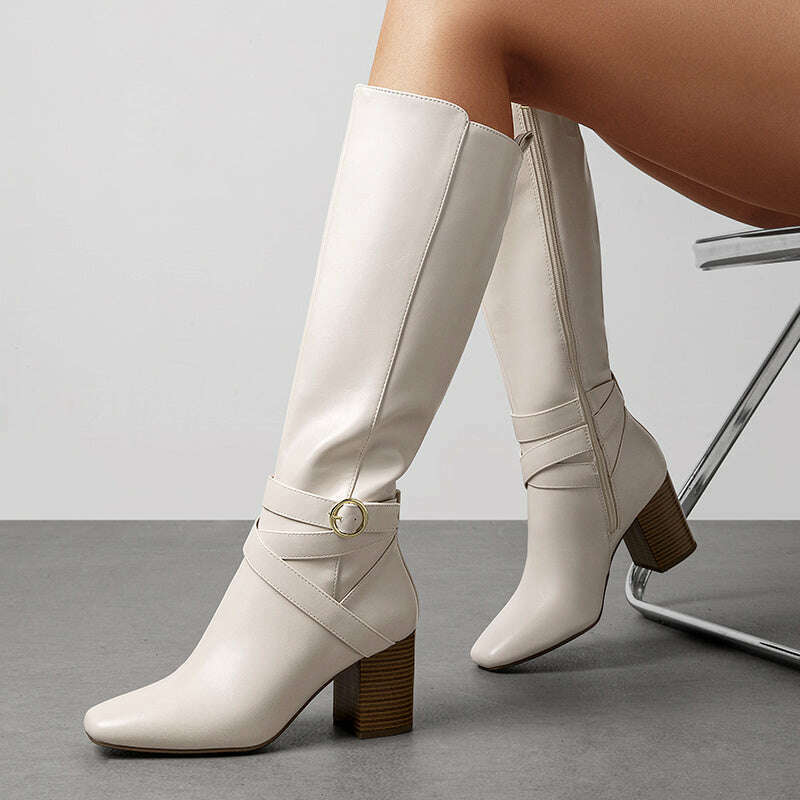 Knee High Block Heel Riding Boots