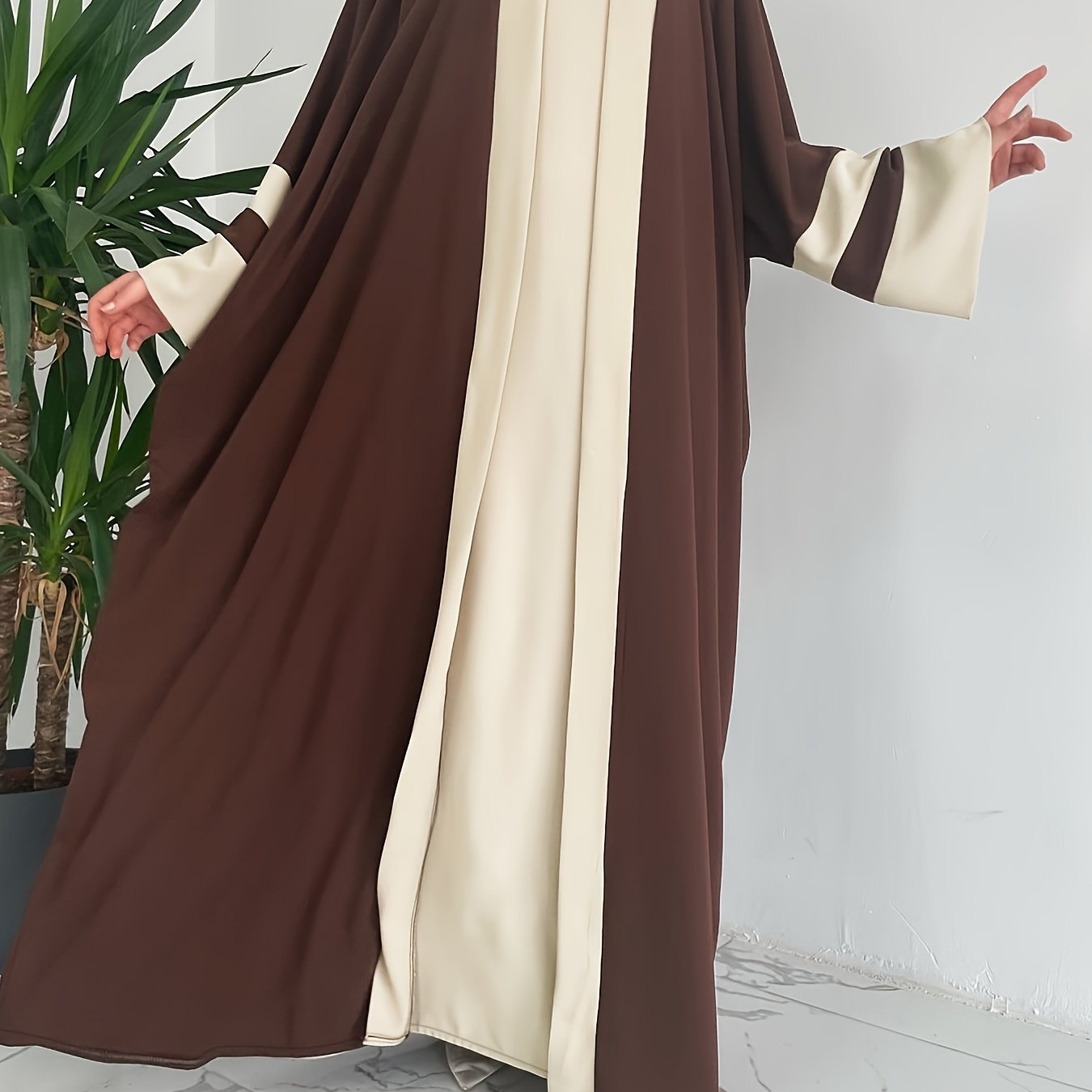 Women'S Middle Eastern Muslim Minimalist Solid Color Long Sleeveless Vest Dress + Contrast Color Long Cardigan Jacket Casual Fashion Party Vacation Versatile Two-Piece Set, Elegant Style, All-Season Wear, Modest Apparel, Eleg