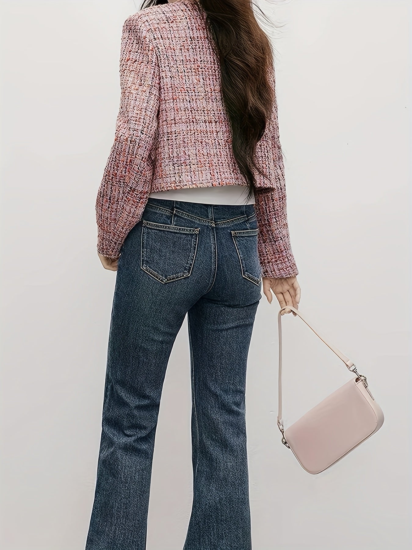 Women's Elegant Thickened Tweed Cardigan Jacket - Floral Pattern Plaid in Red, Pink, White & Brown, Loose Fit Short Length Long Sleeve Coat with Round Neck & Single-Breasted Button Front, All-Season Casual Outerwear for Every