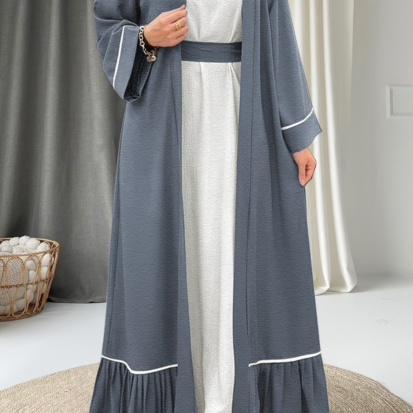 Women'S Solid Color Long Dress with a Matching Long Robe Set.