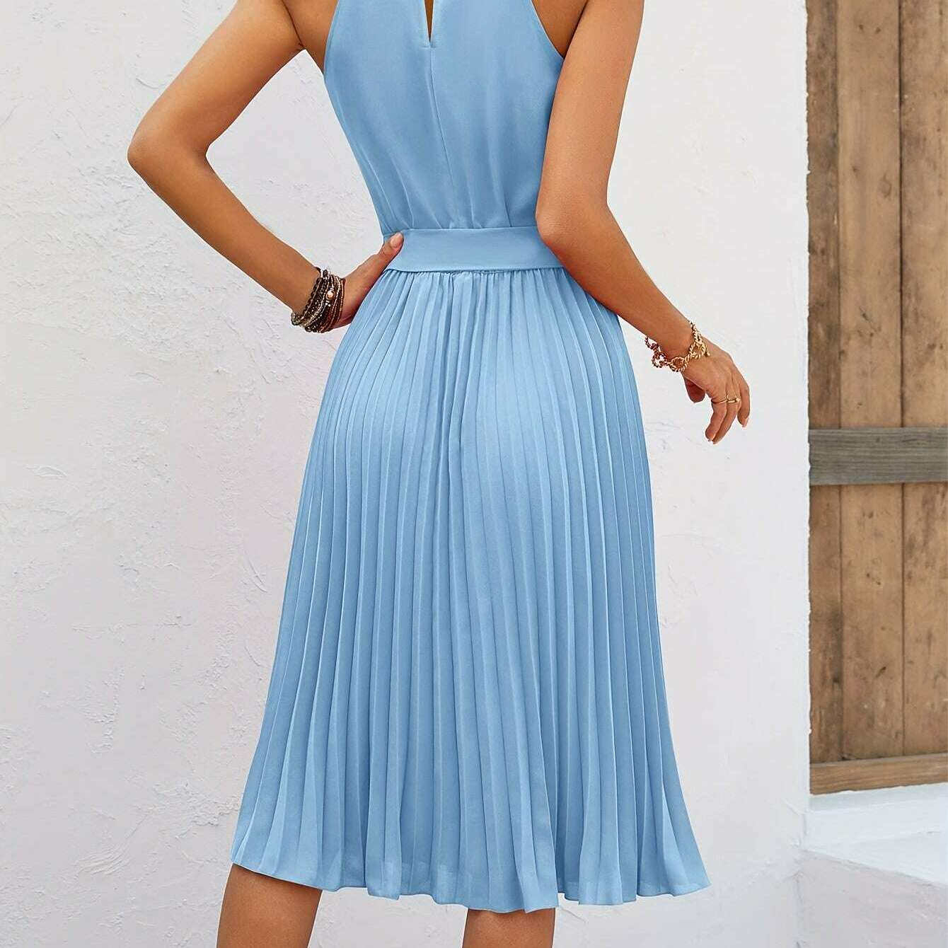 Women's Sleeveless Halter Pleated A-Line Summer Dress - D&M Boutique