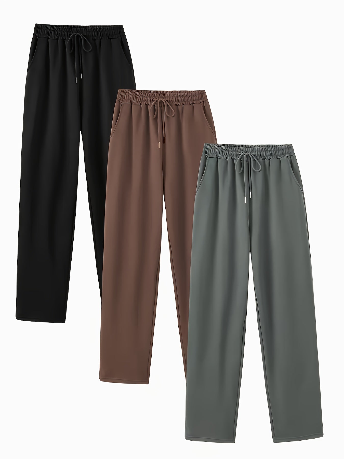 3pcs Women’s High-Waisted Casual Joggers Set – Drawstring Waist, Elastic Cuffs & Side Pockets