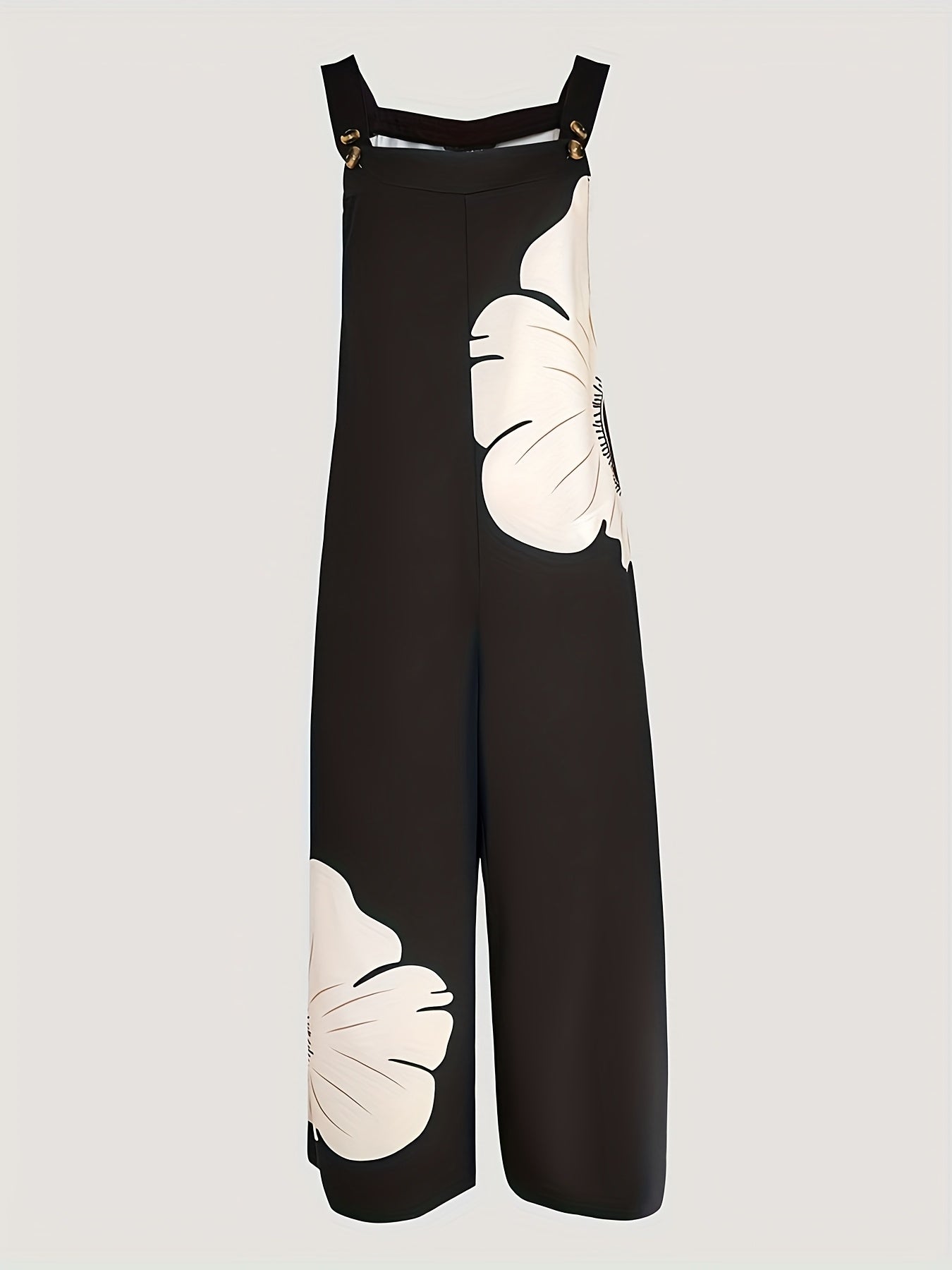 Women's Floral Print Sleeveless Jumpsuit - Thick Strap Ruched Design, Loose Fit Casual Romper with Pockets, H-Silhouette Long Length for Spring Summer Fall, Hand Wash Only, Seasonal Fashion, Flowy Material, Warm Weather Cloth