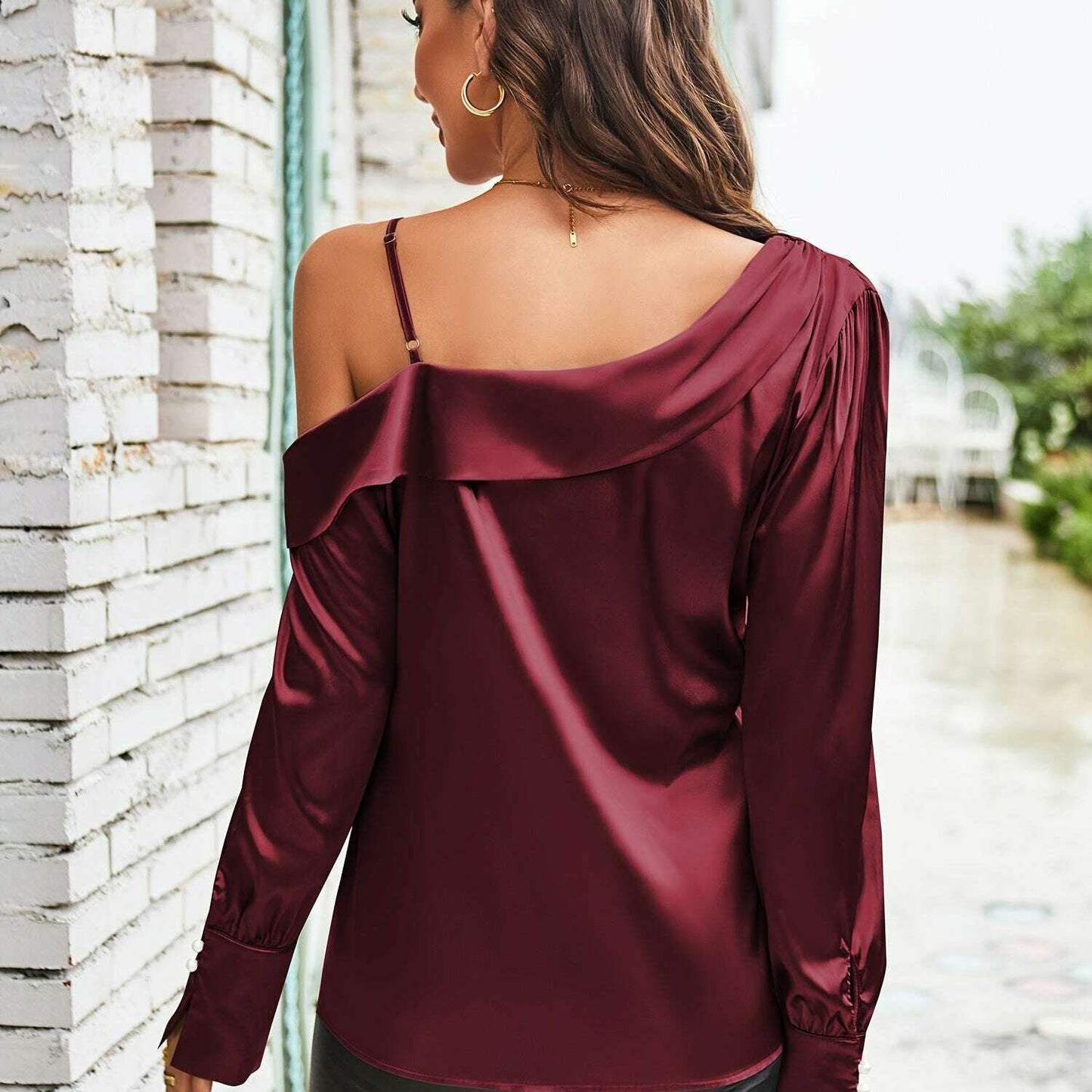 2024 Off-Shoulder Satin Silk Long-Sleeve Blouse for Women