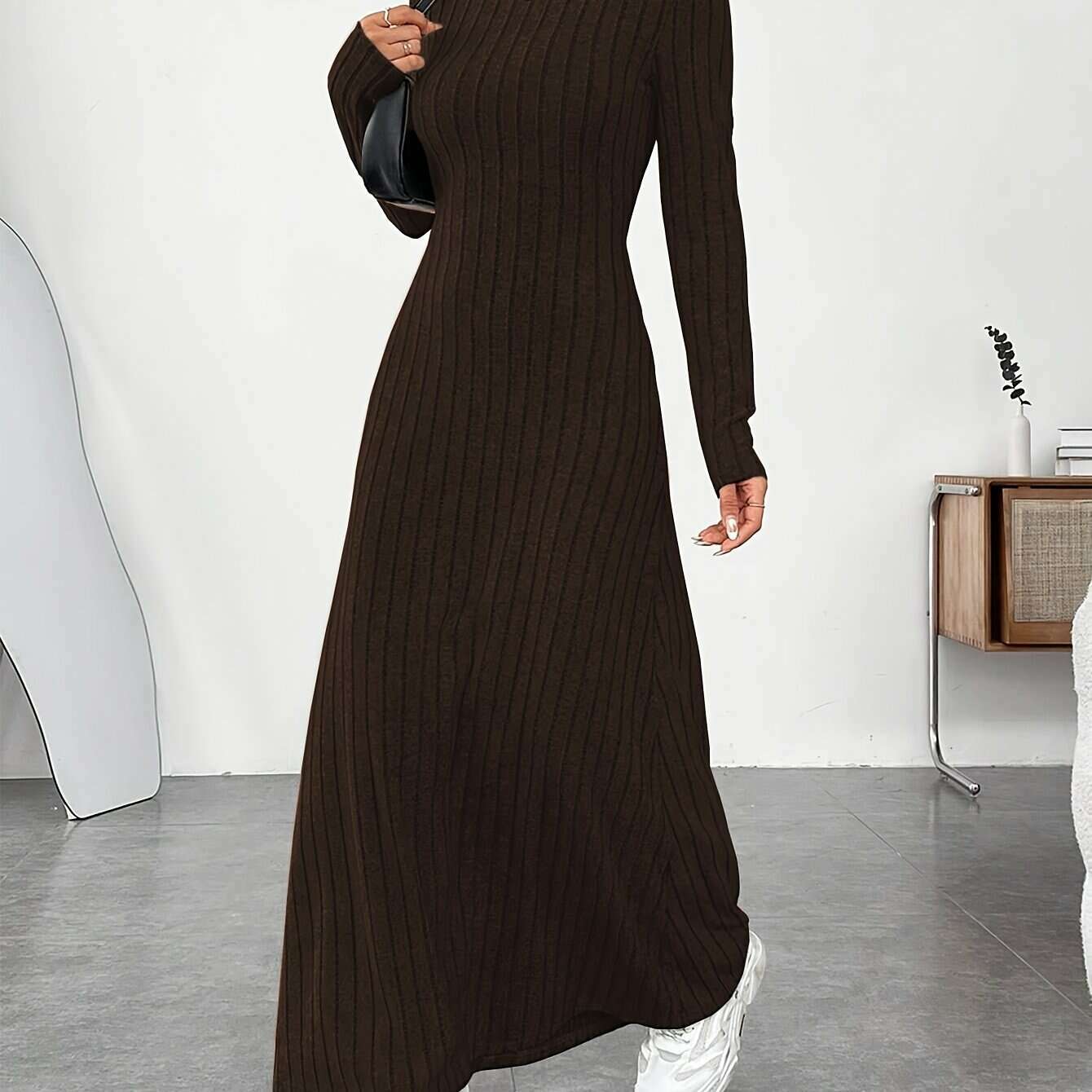 Elegant Ribbed Knit Dress with Umbrella Hem for Women - D&M Boutique