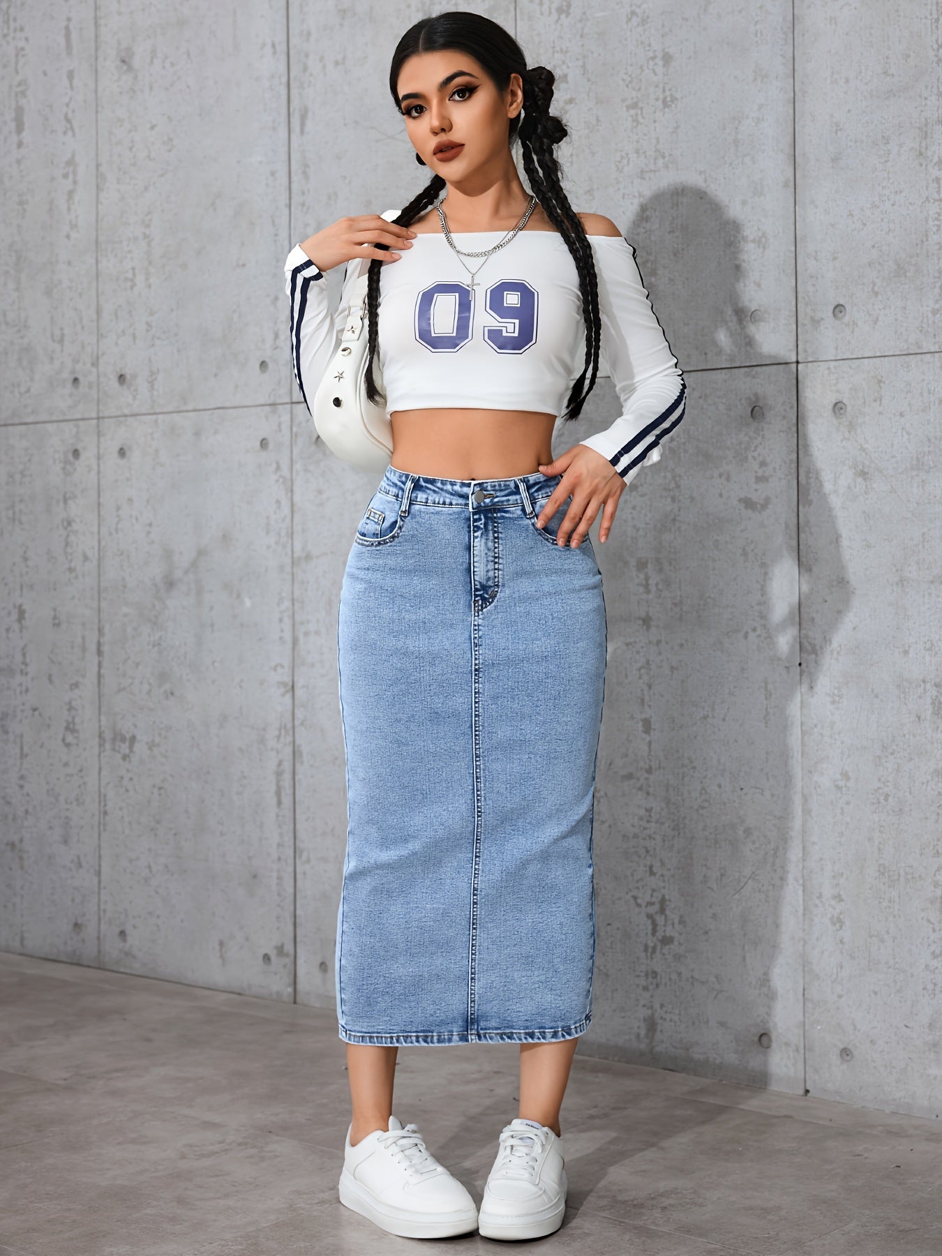 Women's New Casual Elastic Split High-Waisted Denim Skirt