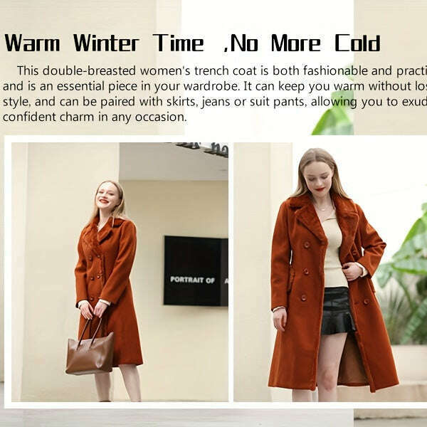 Women's Double-Breasted Notched Lapel Midi Pea Coat