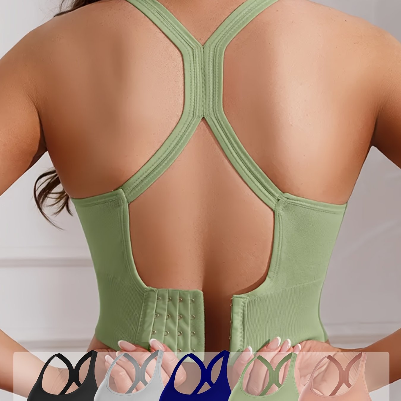 5pcs Women's X-Back Sports Bras with Removable Pads - Wire-Free Breathable High-Impact Workout Tops, Adjustable Straps & Full Coverage Support, 10 Color Options (Green, Black, White, Blue, Navy, Pink, Grey, Beige, Brown, Purp