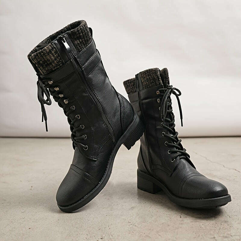 Women's Winter Lace Up Mid Calf Combat Riding Boots