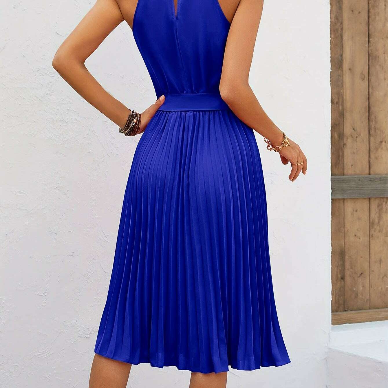 Women's Sleeveless Halter Pleated A-Line Summer Dress - D&M Boutique