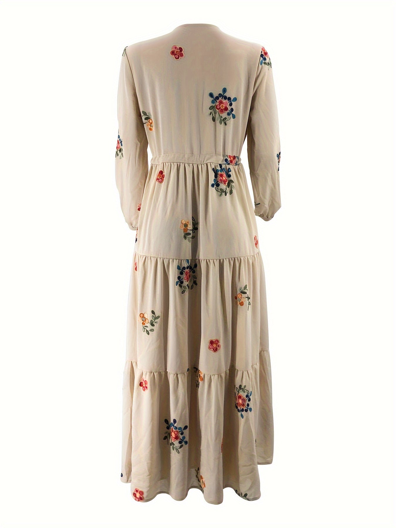 Ramadan Floral Pattern Abaya Dress, Elegant Button Front Long Sleeve Maxi Dress, Women's Clothing
