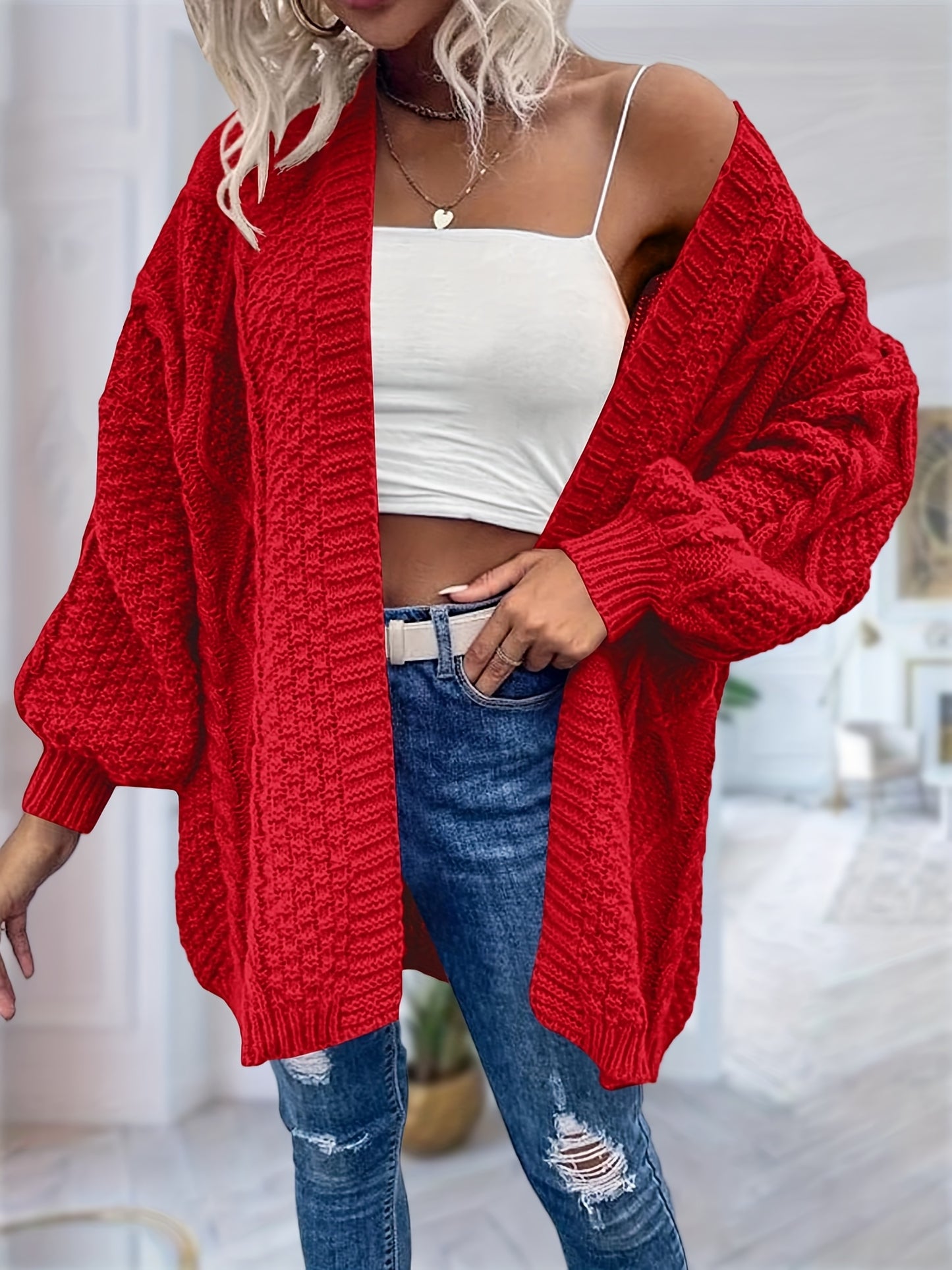 Women's Oversized Chunky Cable Cardigan Sweater Coat - Soft Pink Open Front Long Sleeve Winter Coat with Button-Free Closure, Cozy Fall & Winter Sweater for Casual Semi-Formal Outfits