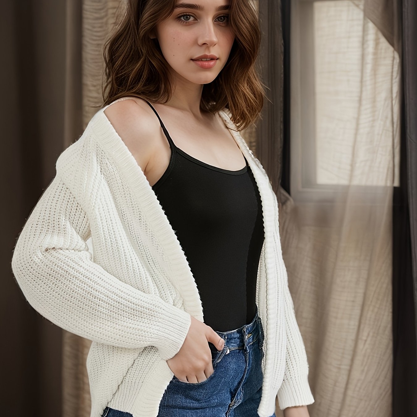 Women'S V-neck Green Khaki Knitted Sweater Long Sleeve Soft Knitted Cardigan Spring And Autumn Outerwear