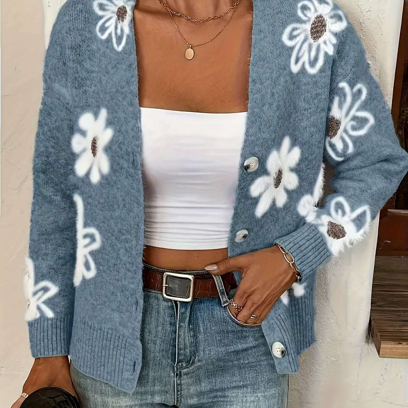 Floral Knit Cardigan for Women - Autumn & Winter Collection