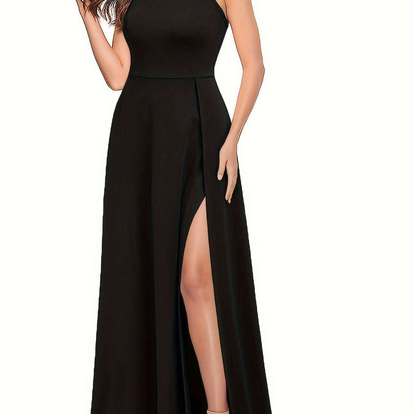 Solid Color Sleeveless Maxi Dress with Mock Neck & Split Detail - D&M Boutique