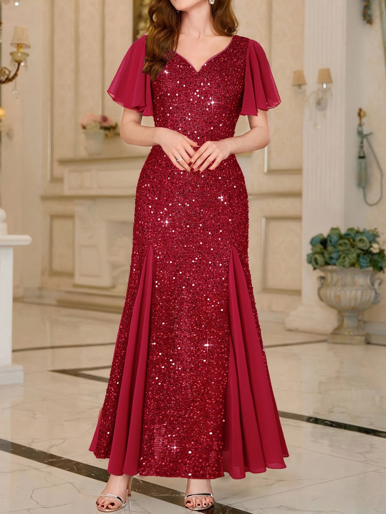 Purple Lotus Sequin Evening Gown – Timeless & Graceful