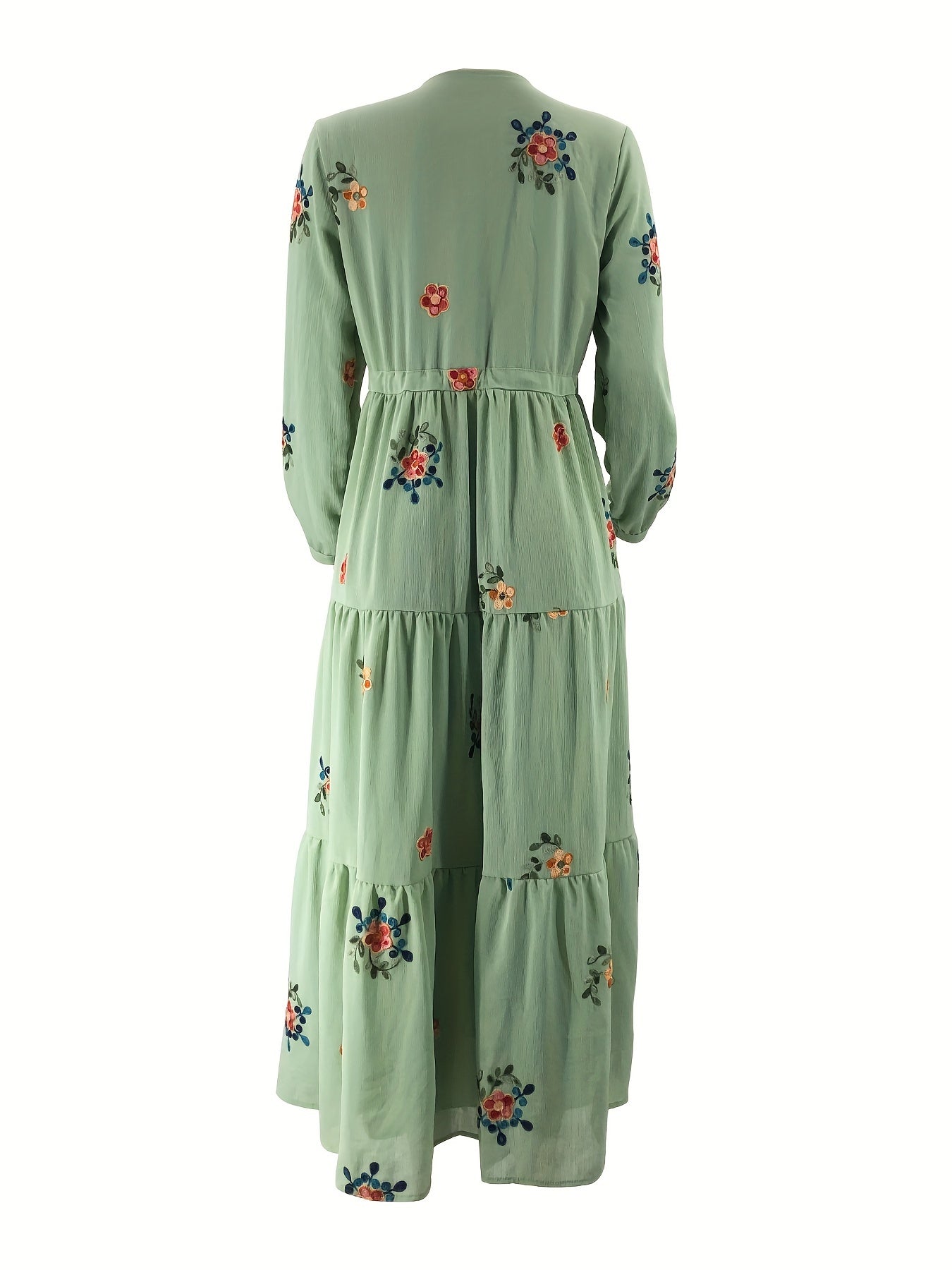Ramadan Floral Pattern Abaya Dress, Elegant Button Front Long Sleeve Maxi Dress, Women's Clothing